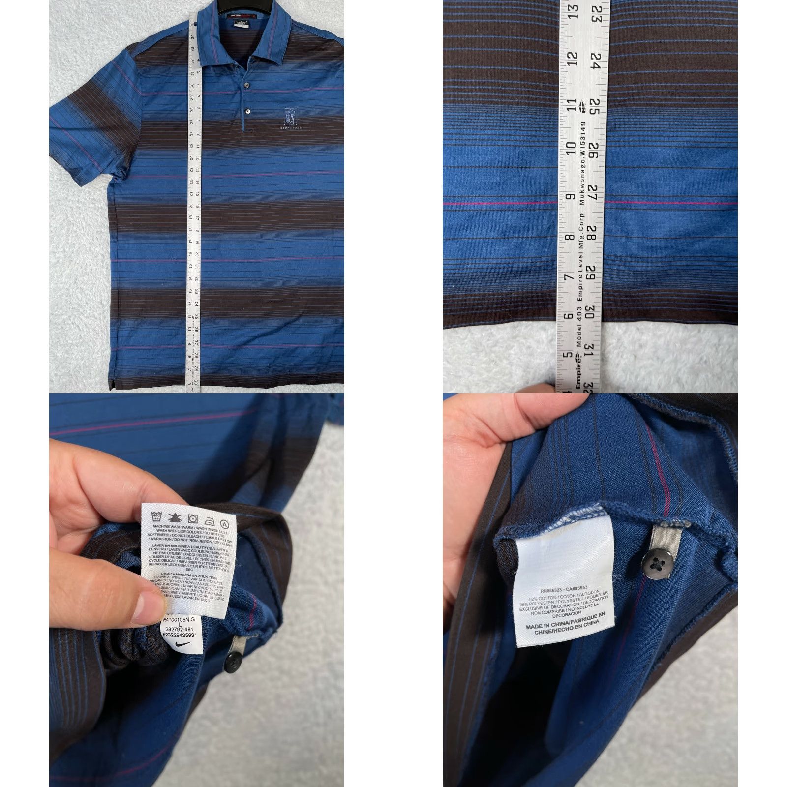 Nike Nike Polo Shirt Mens Regular Blue Stripe Golf Dri-Fit Tiger Woods Collection Button Collar Short Sleeve 100% Polyester Athletic Sports Size US L / EU 52-54 / 3 - 8 Thumbnail