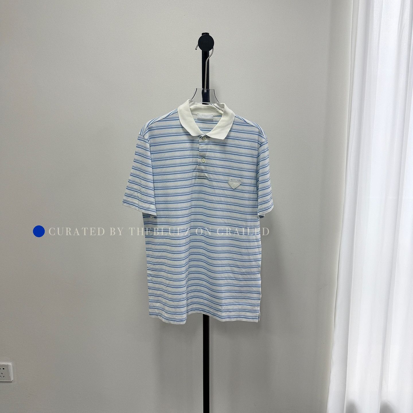 Prada Blue and White Striped Short-Sleeve Polo Shirt Size US M / EU 48-50 / 2 - 1 Preview
