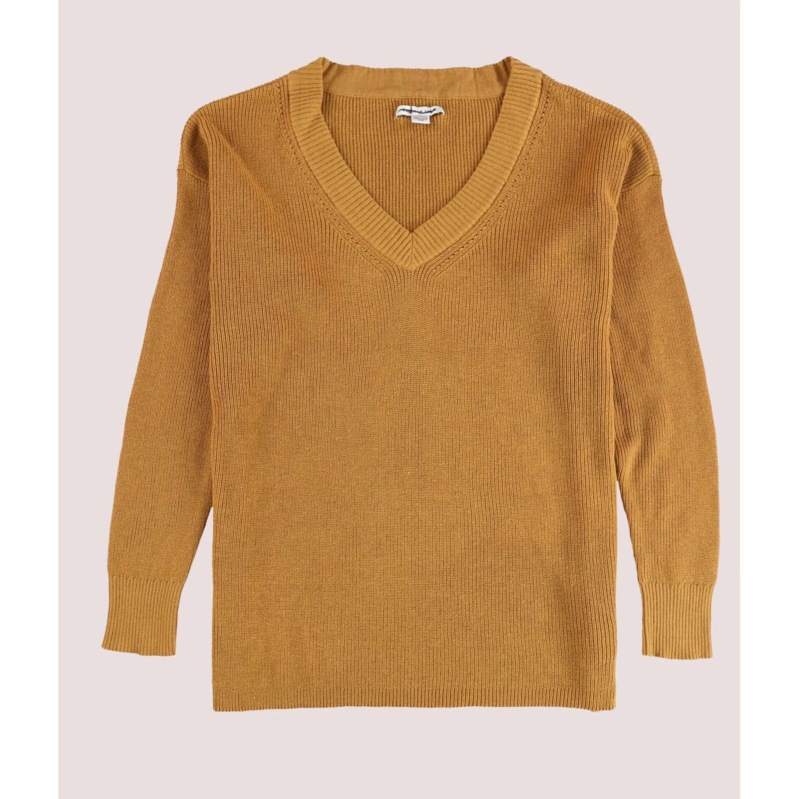 American Eagle Outfitters VINTAGE American Eagle Womens Solid Ribbed V-Neck Pullover Sweater, orange, XS Size XS / US 0-2 / IT 36-38 - 1 Thumbnail