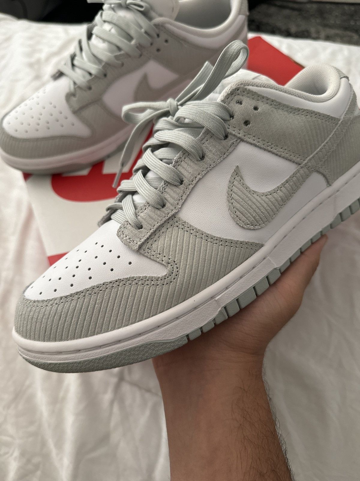 image of Nike Dunk Low Light Silver Corduroy Shoes, Men's (Size 9.5)