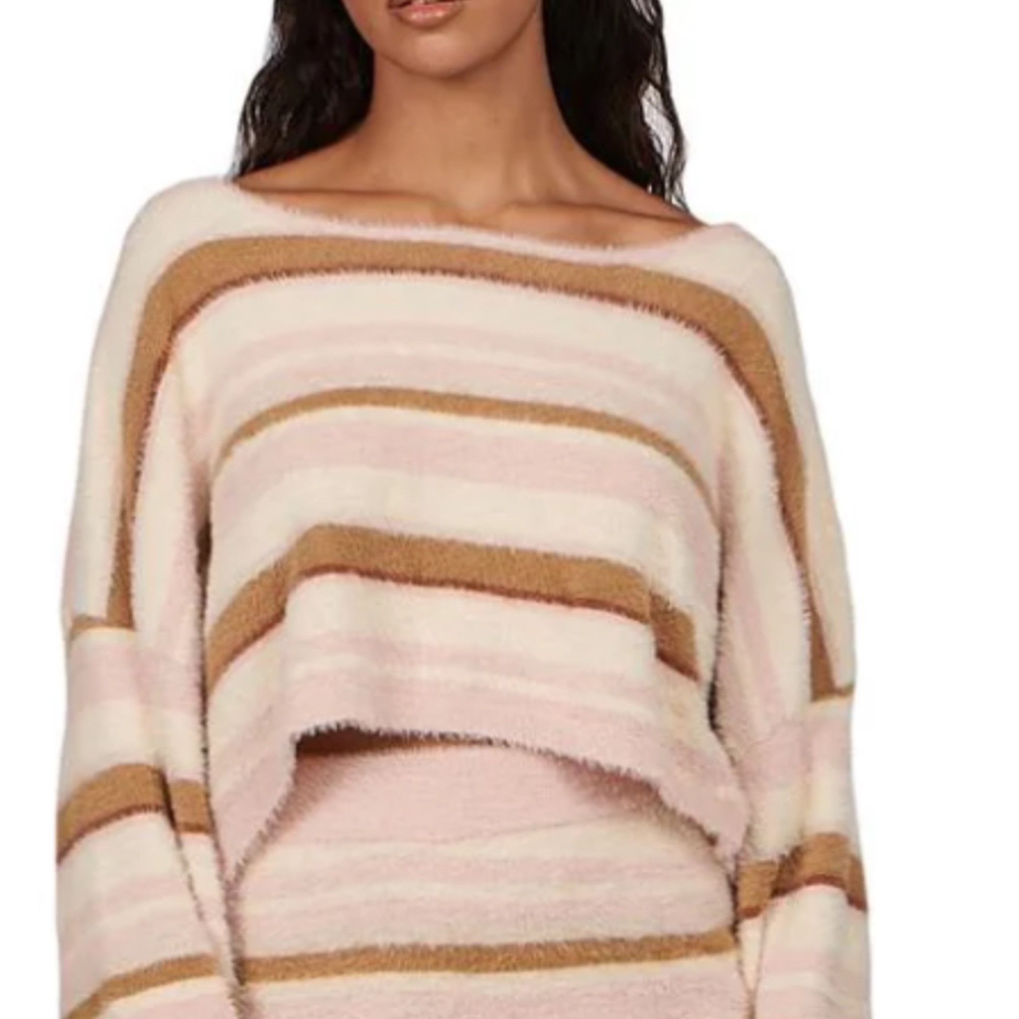 Other Charlie Holiday Fuzzy Striped Knit Crop Top Long Sleeve Soft Size S / US 4 / IT 40 - 1 Thumbnail