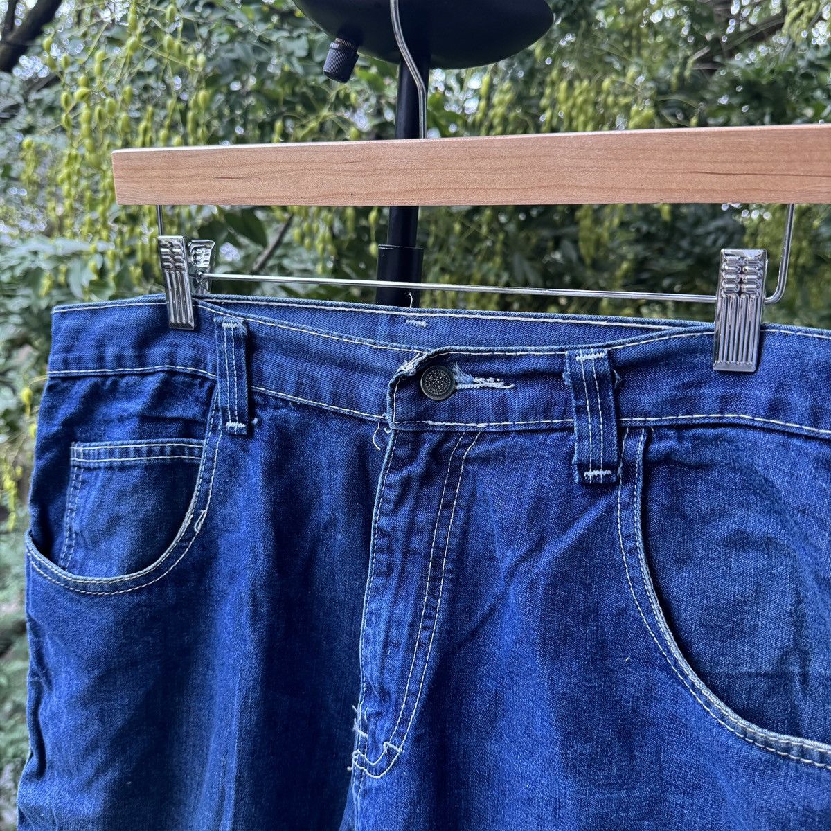 Vintage Faded Dark Wash Baggy Wide Leg Denim Work Shorts ERD Grunge Size US 34 / EU 50 - 5 Thumbnail