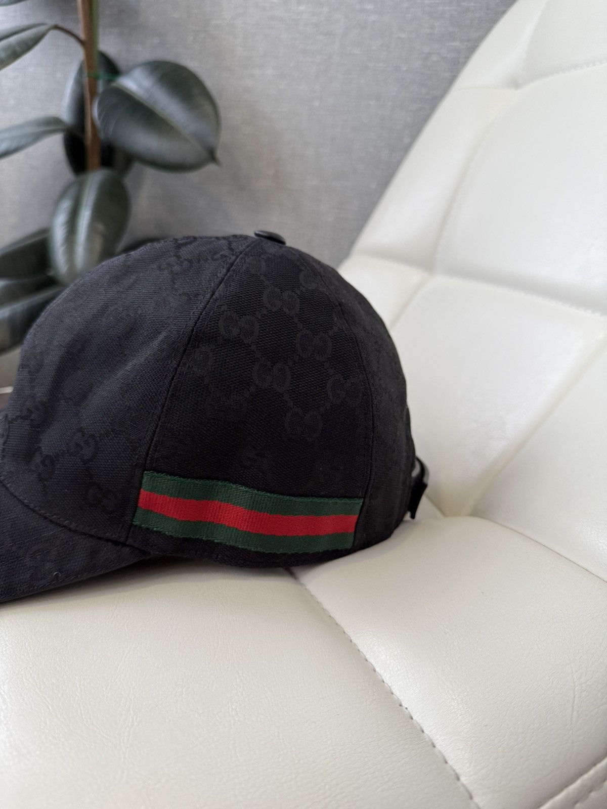 Gucci Gucci GG Black Monogram Baseball Cap with Web Stripe Hat Size ONE SIZE - 5 Thumbnail