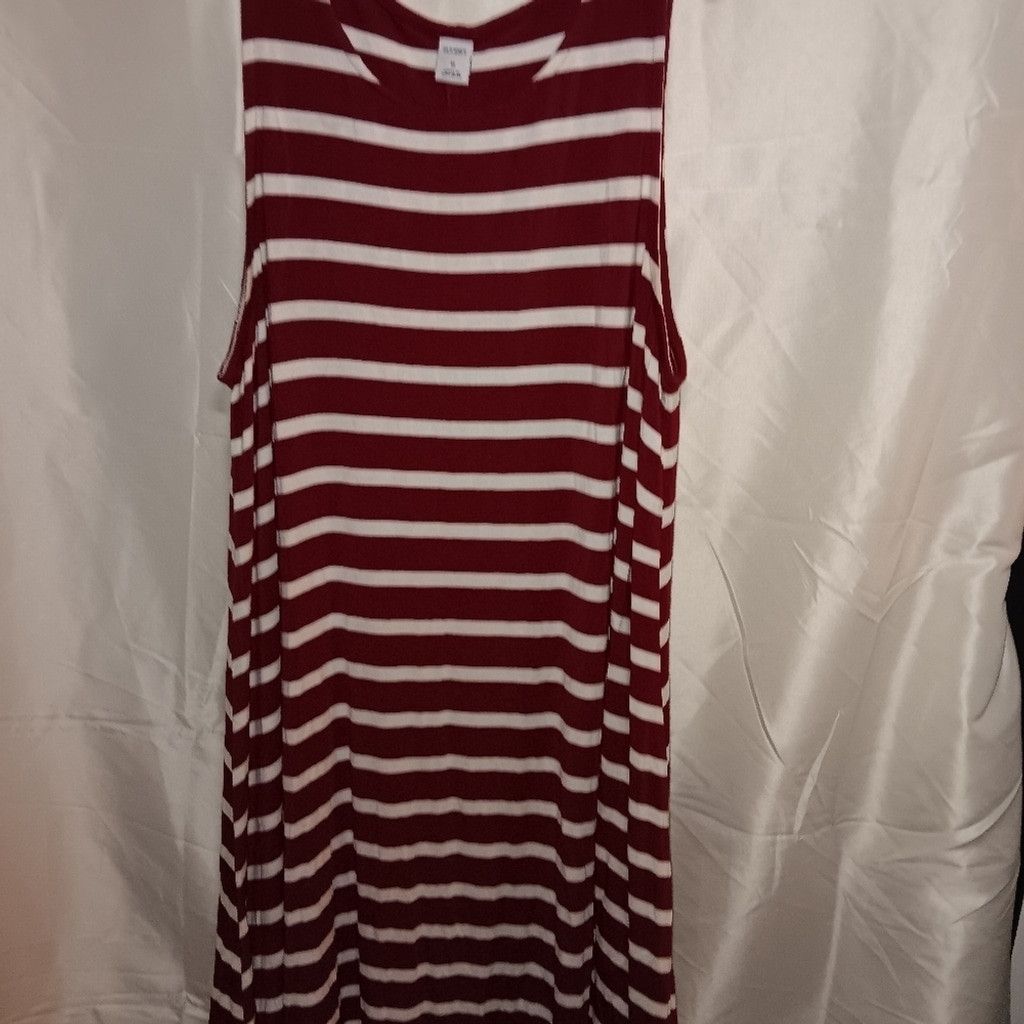 Old Navy Old Navy, striped tank dress, maroon/white, womens M, euc Size L / US 10 / IT 46 - 1 Thumbnail