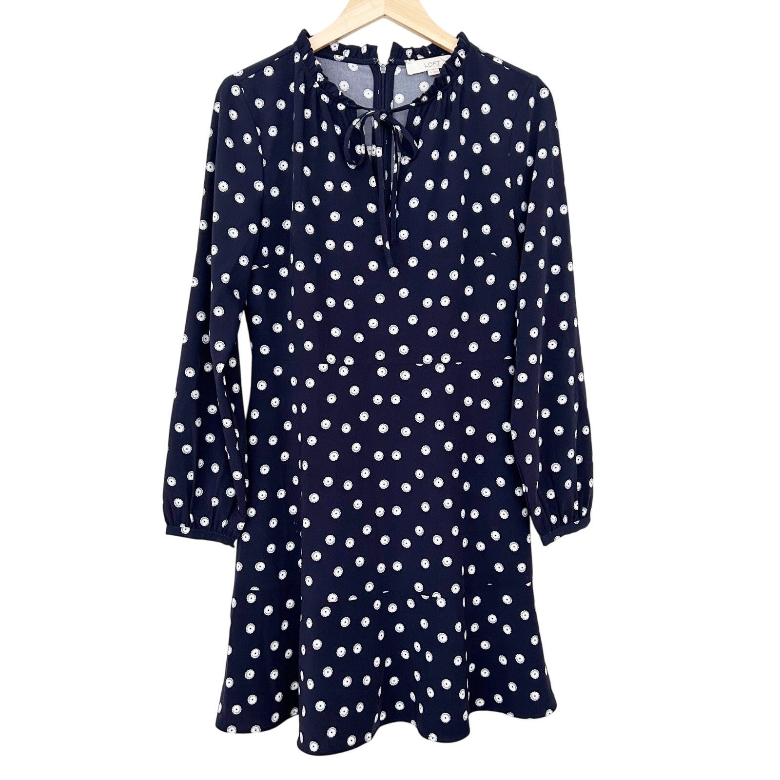 Loft Loft Navy Blue White Polka Dot Long Sleeve Dress Sz 6 Size M / US 6-8 / IT 42-44 - 1 Thumbnail