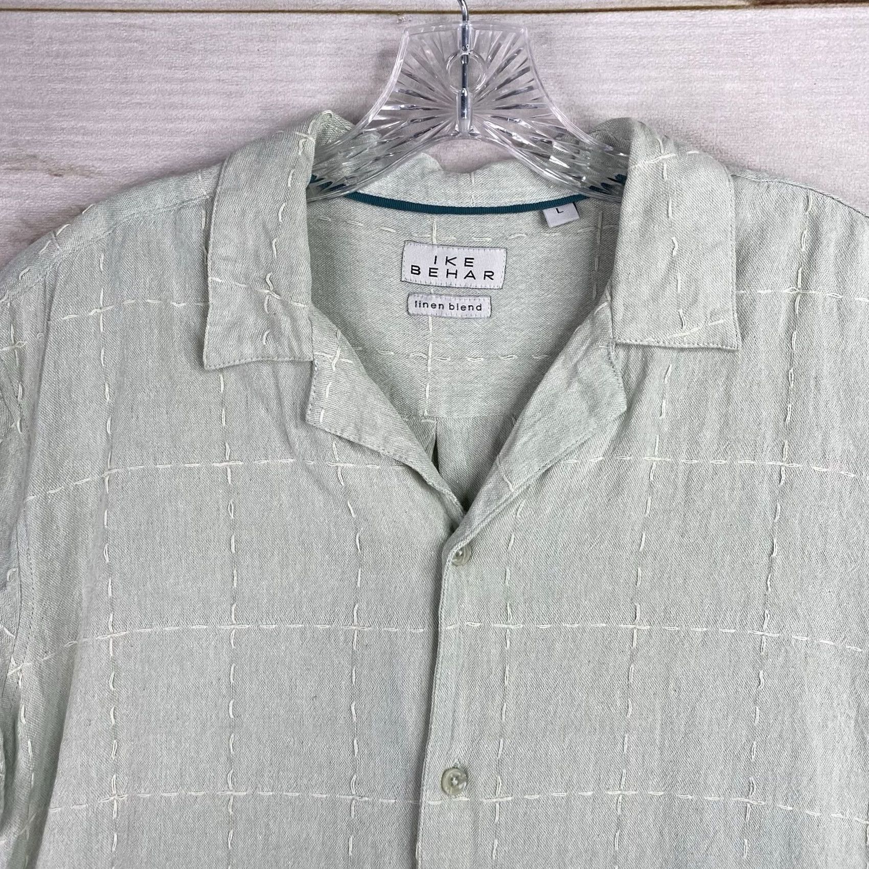Ike Behar IKE BEHAR Linen Blend Shirt Men L Green Embroidered Button Up Casual Beach Shirt Size US L / EU 52-54 / 3 - 2 Thumbnail
