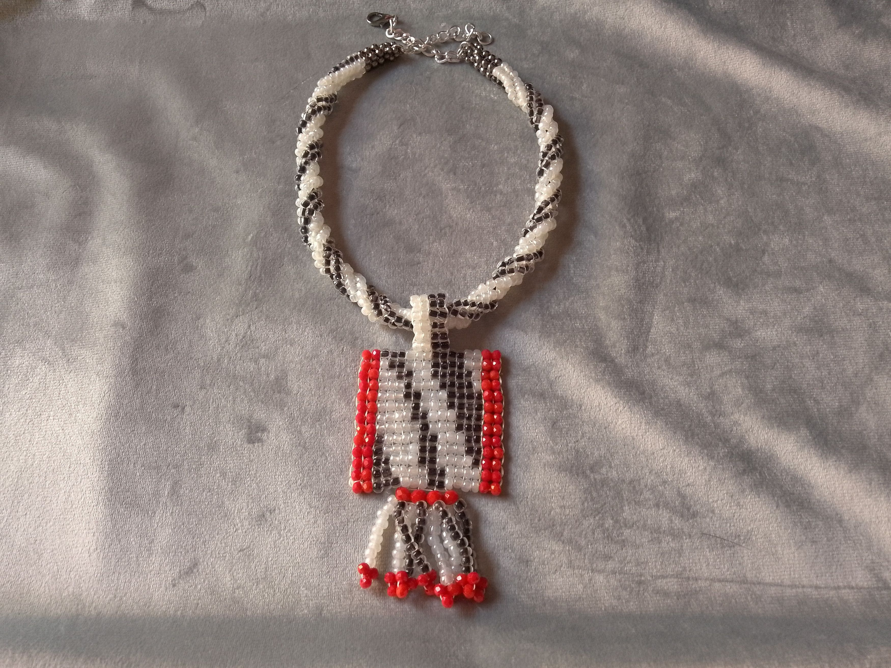 Handmade Necklace Zebra Pattern Beaded Pendant Glass Crystal Size ONE SIZE - 5 Thumbnail