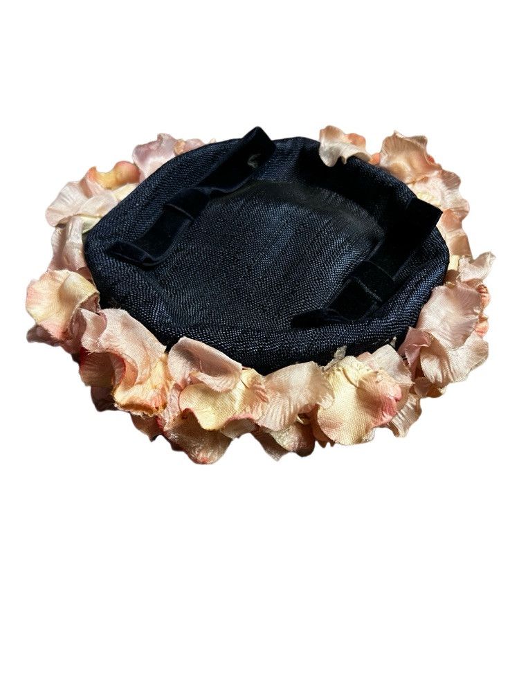 Vintage Vintage 1950's Union Made Navy Blue Straw + Pink Floral Hat Size ONE SIZE - 1 Thumbnail