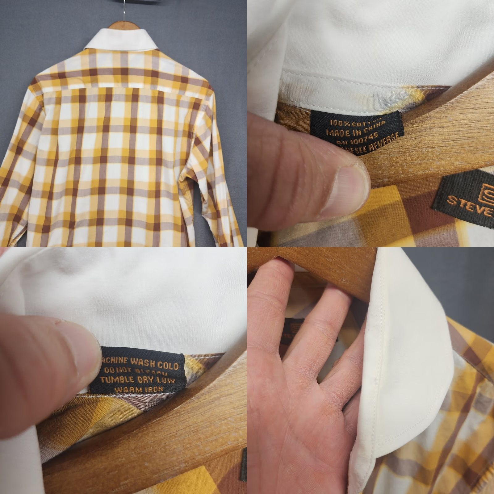 Steven Alan Steven Land Men Button Down Shirt Large Yellow Plaid Long Sleeve French Cuff Mens Size US L / EU 52-54 / 3 - 8 Thumbnail