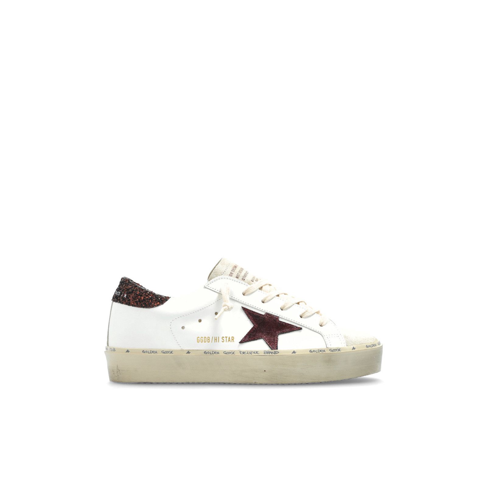 GOLDEN GOOSE Hi Star Women's White/Bordeaux Glitter Sneakers