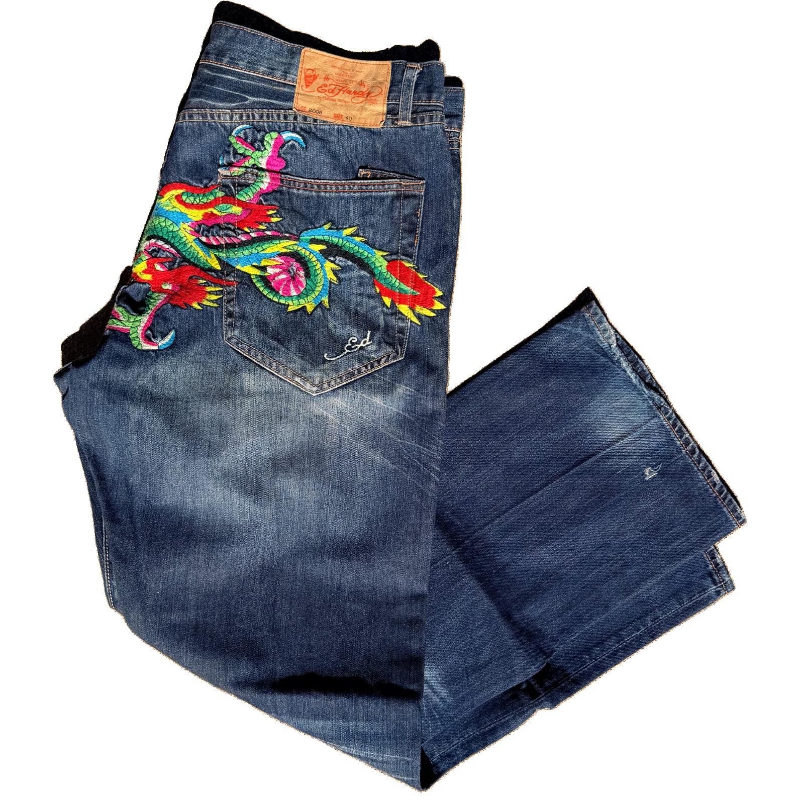 Ed Hardy Ed Hardy “Dragon Back” Embroidered Jeans Y2K 40x34 Size ONE SIZE - 6 Thumbnail