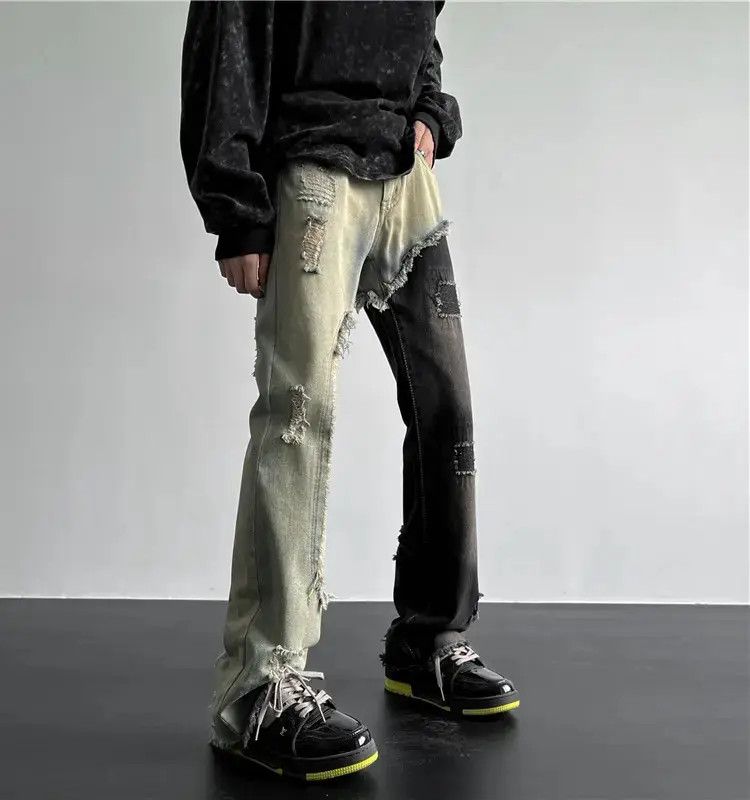 Japanese Brand Straight and distressed contrasting color slim fit jeans Size US 30 / EU 46 - 2 Thumbnail