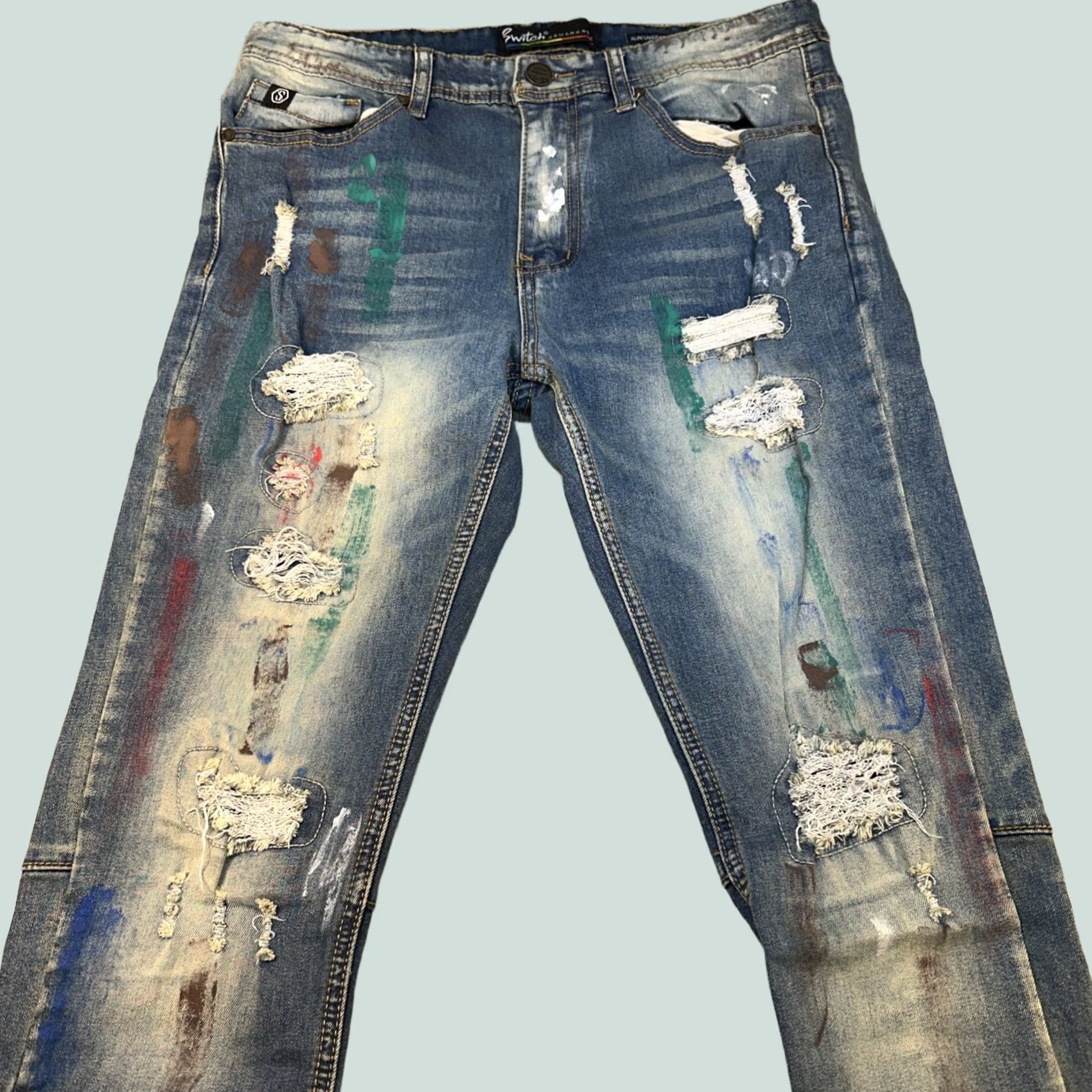 Vintage Switch Jeans Slim Taper Mens 32x32 Denim Distressed Splatter 5-Pocket Zipper Button Stretch Size US 32 / EU 48 - 1 Thumbnail