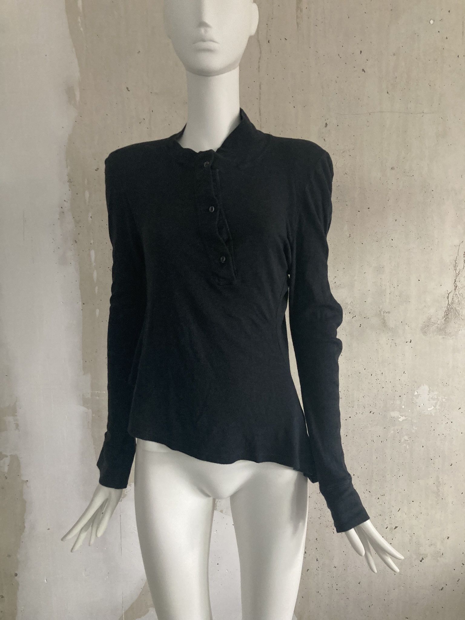 image of Maison Margiela Fw2006 Artisanal Stretched Henley Top in Black, Women's (Size Small)