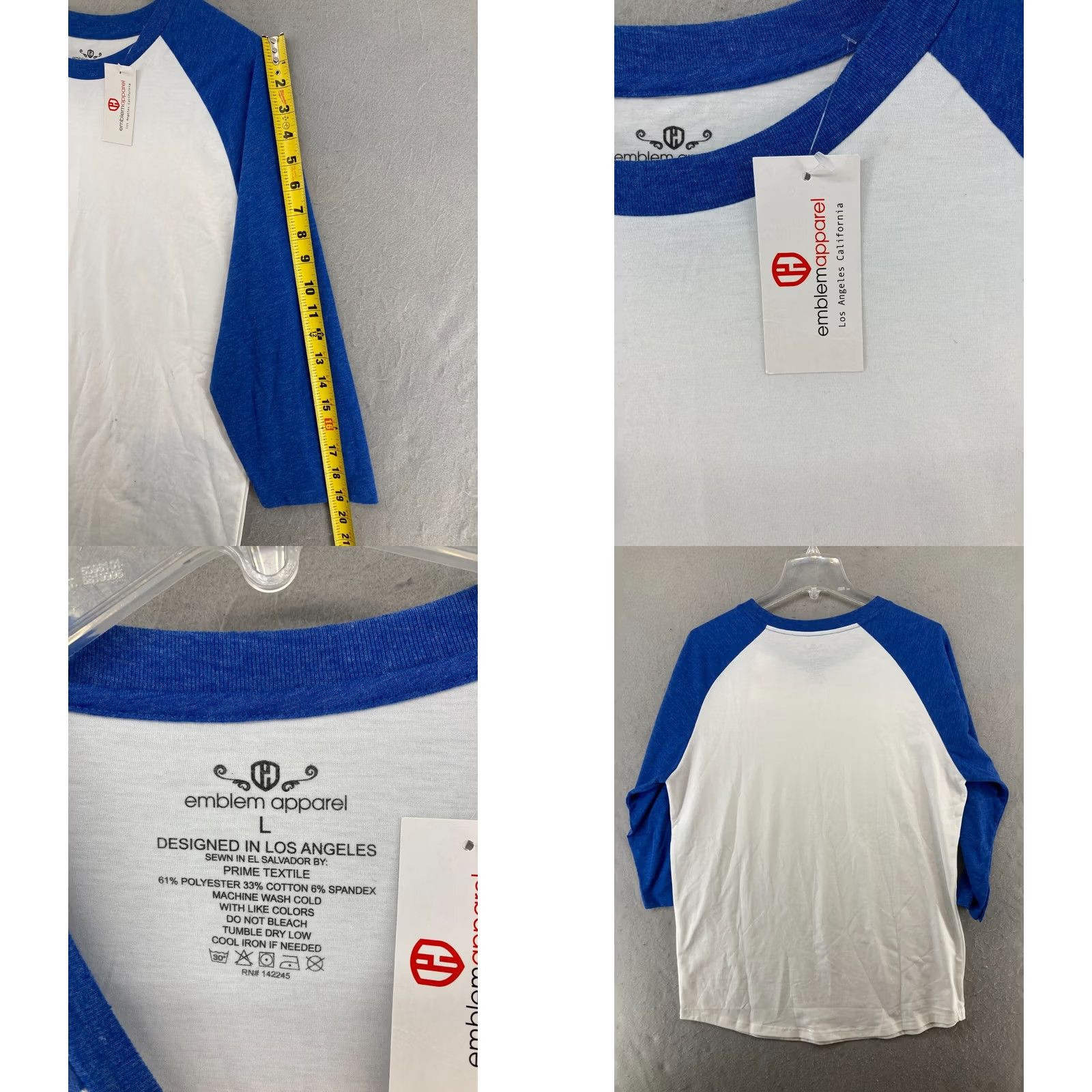 Vintage Emblem Apparel Mens Baseball Shirt L Blue 3/4 Sleeve NWT Shirt Mens Blue 3/4 Sleeve Baseball Shirt NWT Emblem Apparel Blue L Size US L / EU 52-54 / 3 - 8 Thumbnail