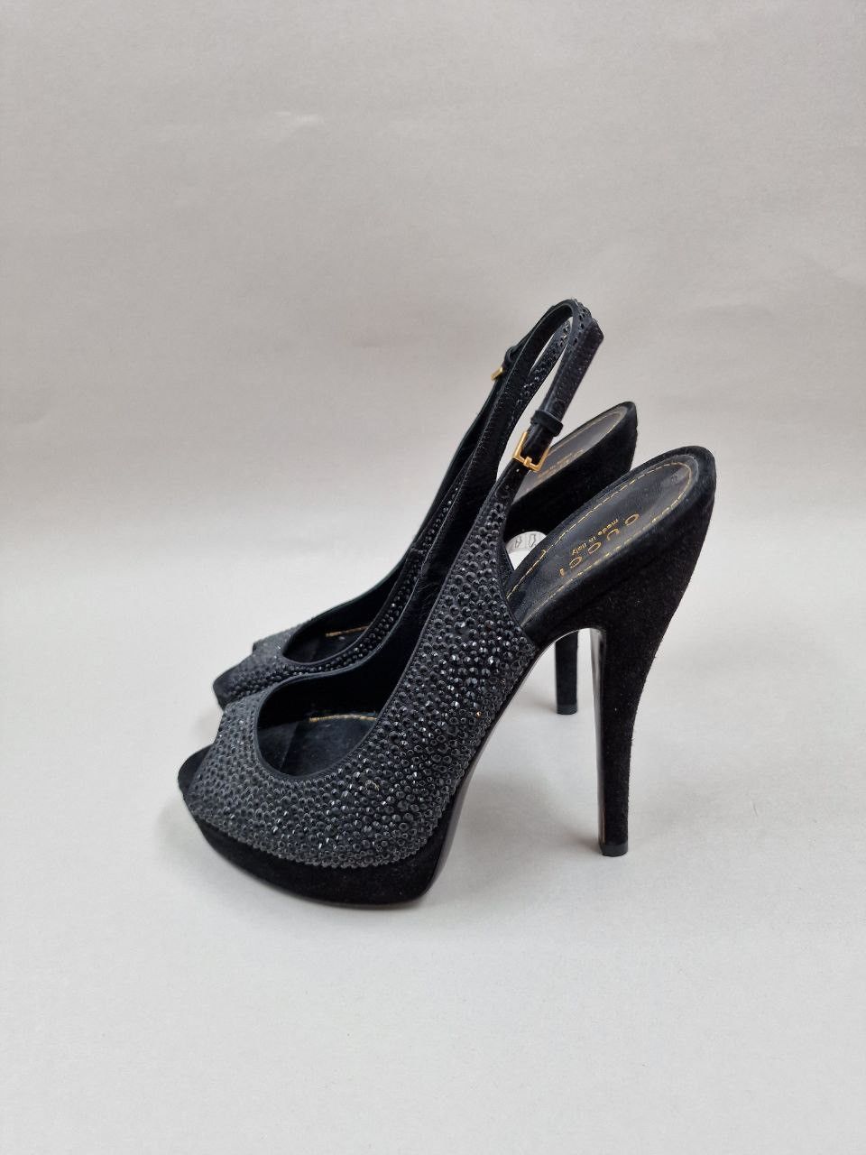 Gucci Gucci Crystal & Suede Leather Platform Heels Black Pumps Size US 8 / IT 38 - 5 Thumbnail