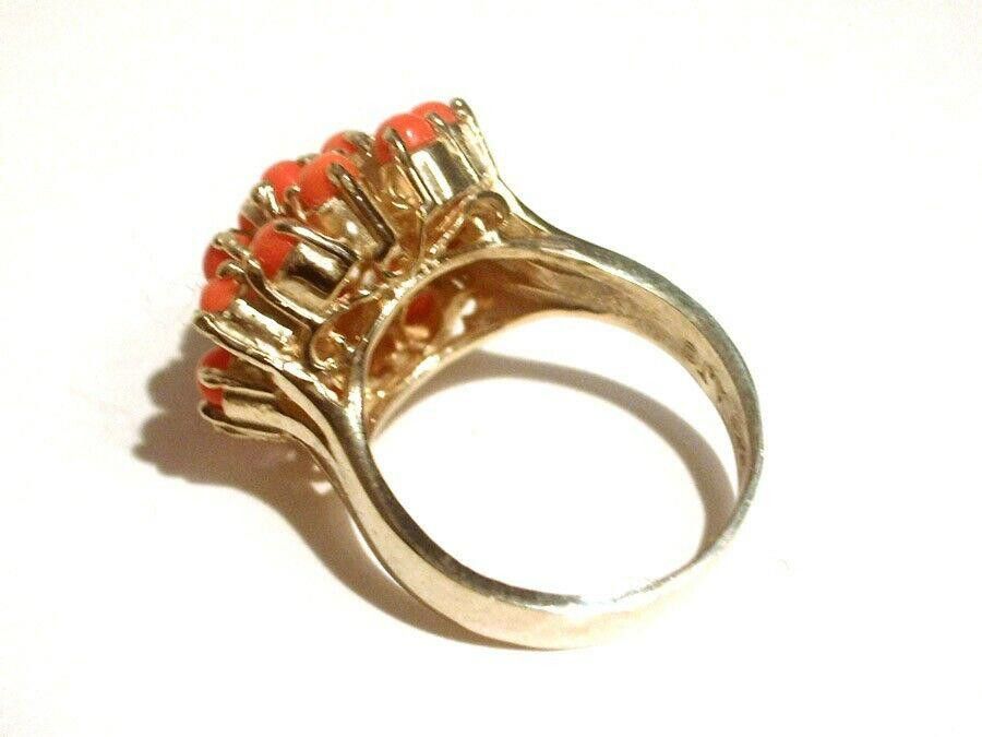 Designer Cluster 18kt Gold Vermeil Silver Cocktail Ring Red Coral Size ONE SIZE - 3 Thumbnail