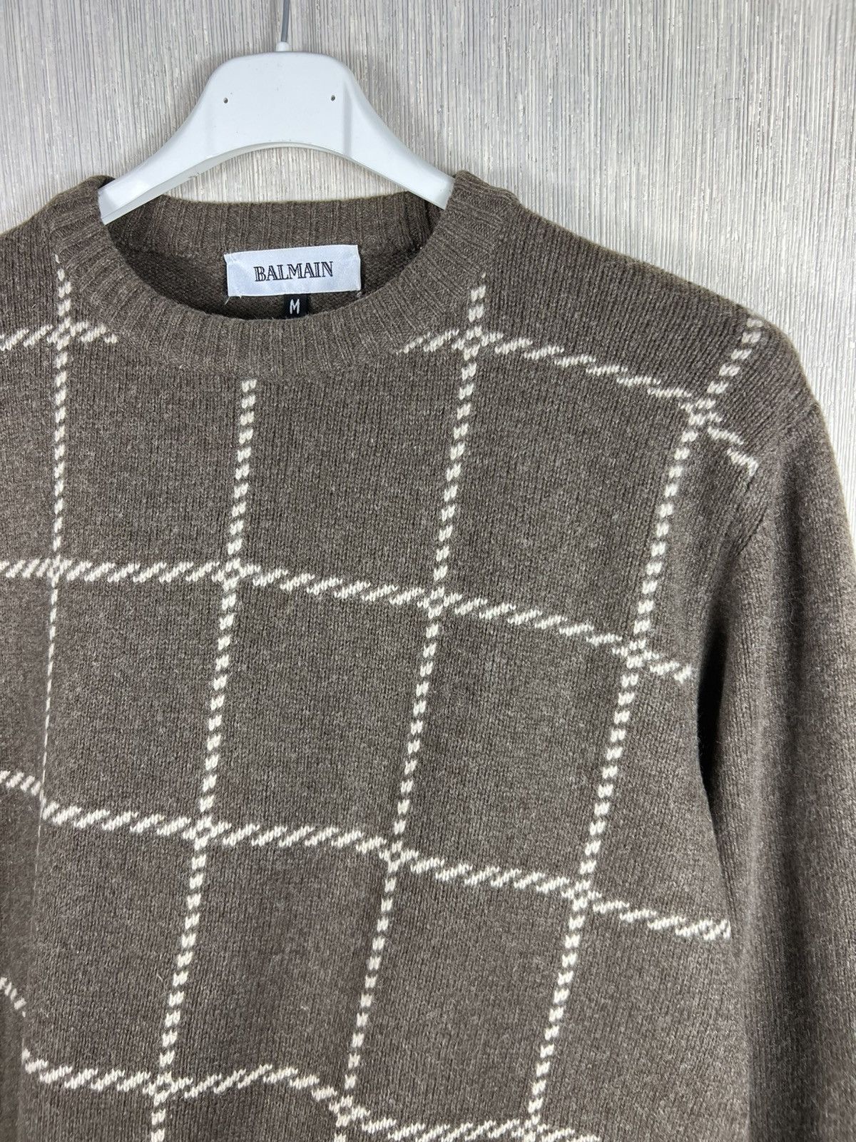 Balmain Vintage 90s Balmain wool checkered knit sweater cord knitted Size US M / EU 48-50 / 2 - 10 Thumbnail
