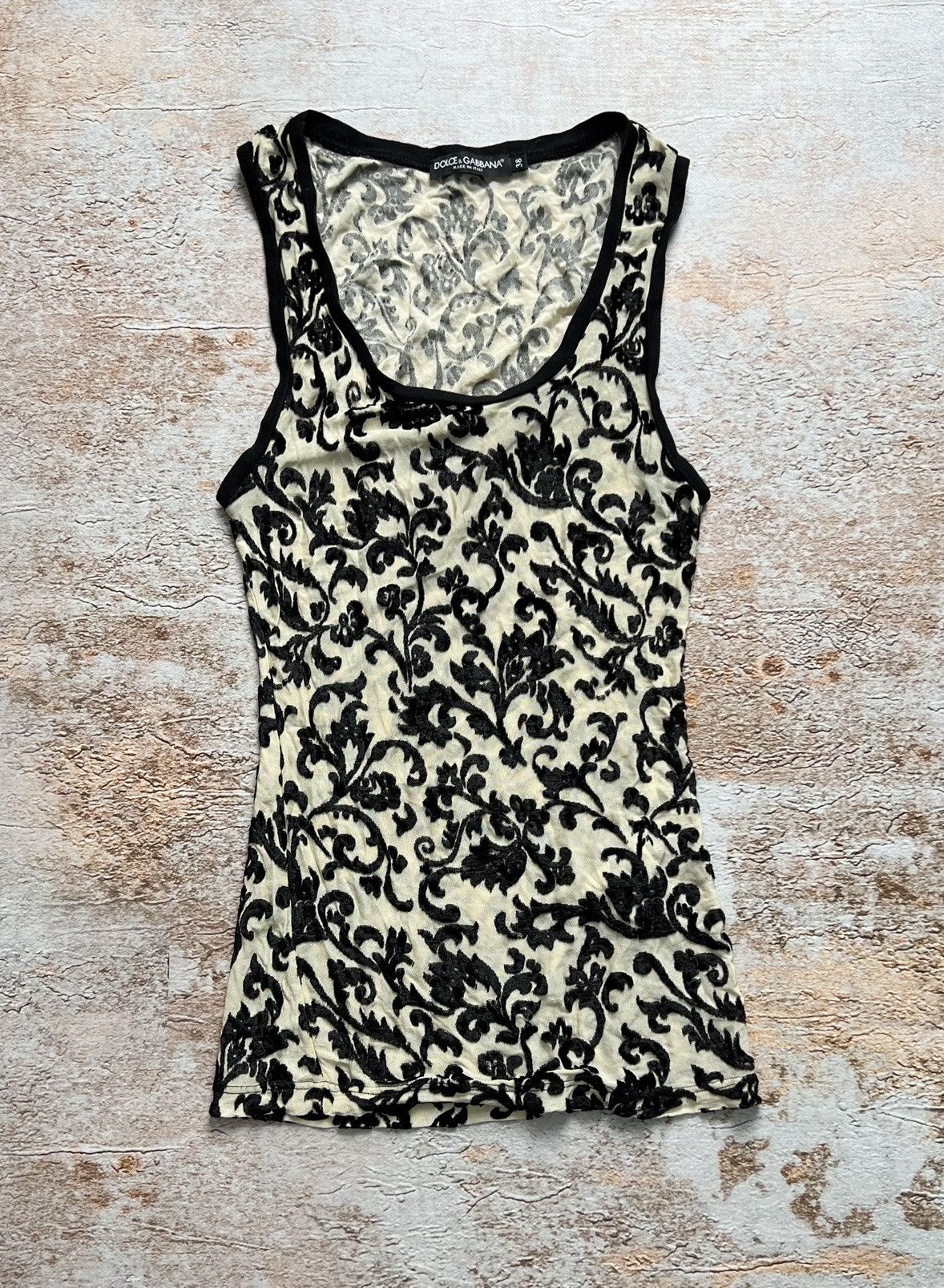 image of Avant Garde x Dolce Gabbana Vintage Mesh Floral Tank Top in Beige Black, Women's (Size Small)