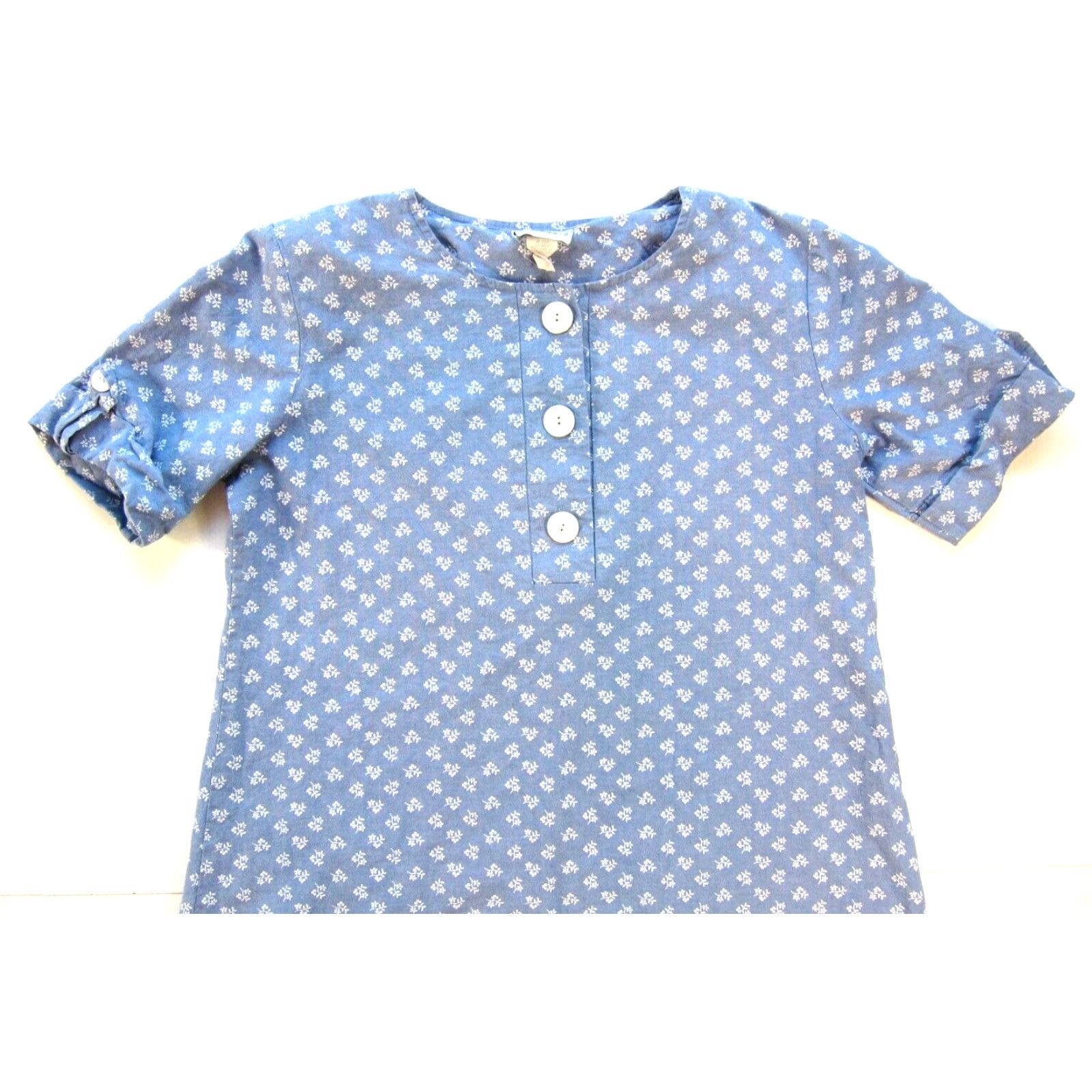 Vintage VINTAGE Vicki Wayne's 100% Cotton Floral Blue White Short Sleeve Midi Dress 12/Large Size 34" / US 12 / IT 48 - 4 Thumbnail