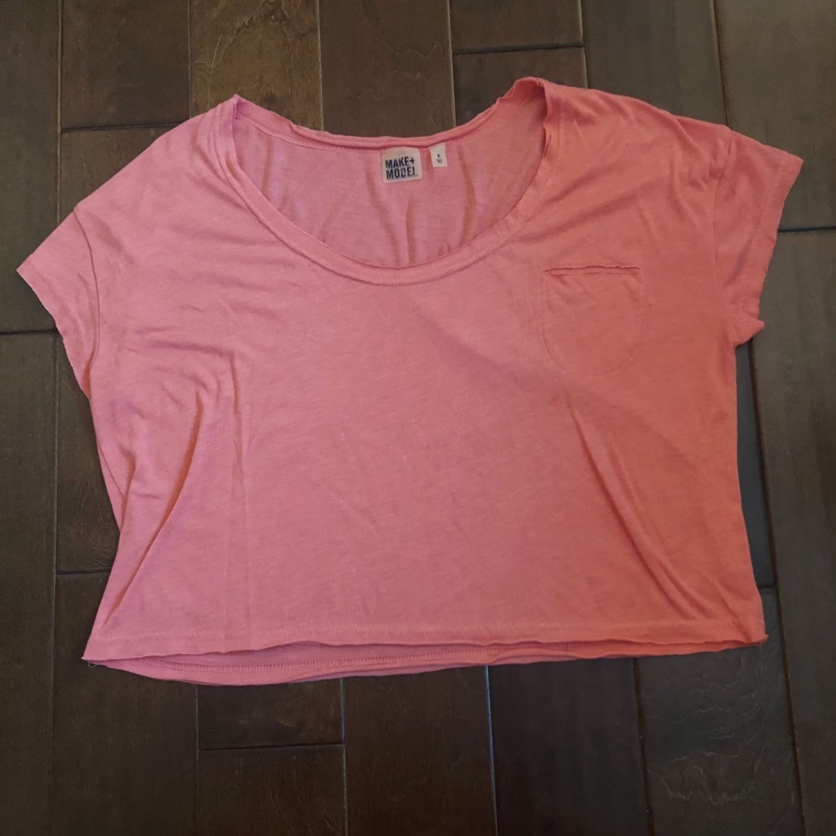 Pinko Make + Model Women's Pink Short Sleeve Pocket Shirt XL T-Shirt, Plus Size, Basic, Round Neck, Polyester Viscose, Pockets, Pink, Women Size XL / US 12-14 / IT 48-50 - 2 Thumbnail