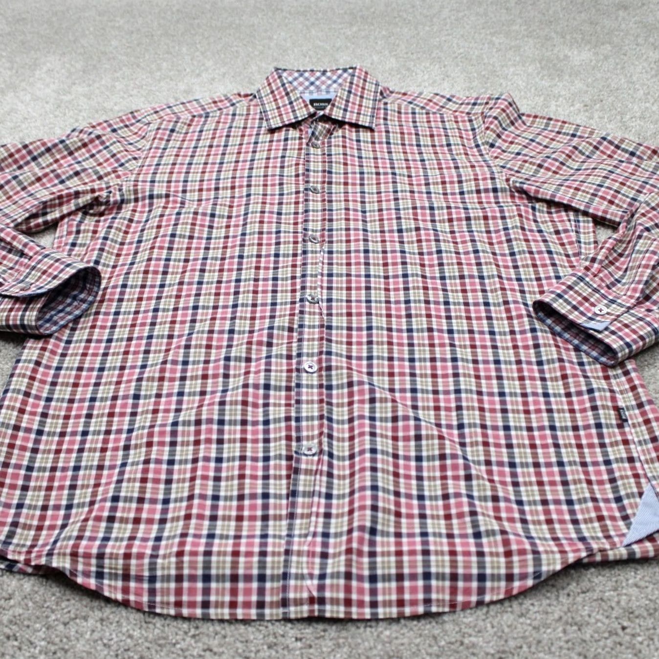 Hugo Boss HUGO BOSS Obert Shirt Mens Medium Red/Pink/Blue/Green Slim Regular Fit Cotton L/S Button-Up Shirt Size US M / EU 48-50 / 2 - 3 Thumbnail
