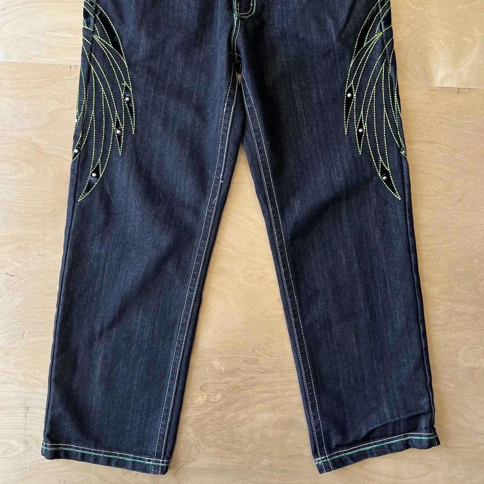 Vintage Vintage Jeans 33 Black Green Baggy Denim Skater Punk Grunge Size US 33 - 3 Thumbnail