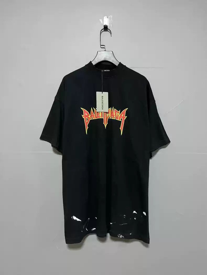 Balenciaga vintage splashed ink lightning logo short sleeved