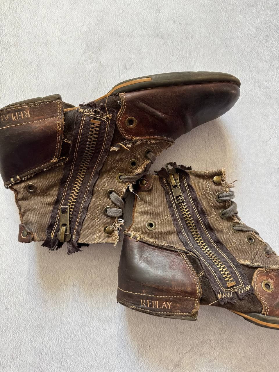 Replay Replay Avant Garde Distressed Leather Double Zip Boots Size US 8 / EU 41 - 5 Thumbnail