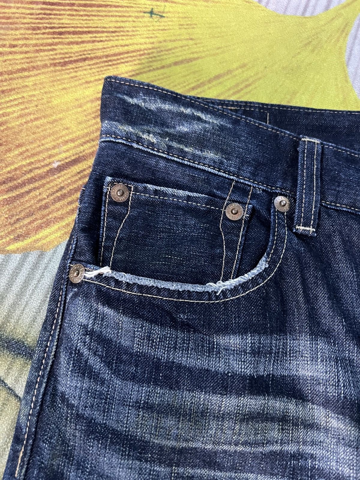 Edwin Vintage Edwin 503 Blue Trip Flare Distress Jean Japan Size US 33 - 18 Thumbnail