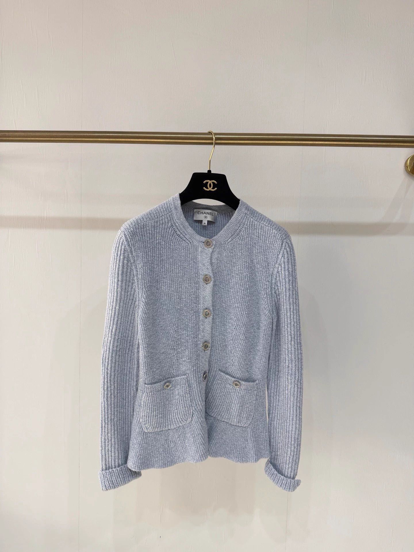 Chanel Chanel 23P Light Blue Crystal Button Waist Cardigan FR36 Size XS / US 0-2 / IT 36-38 - 1 Thumbnail