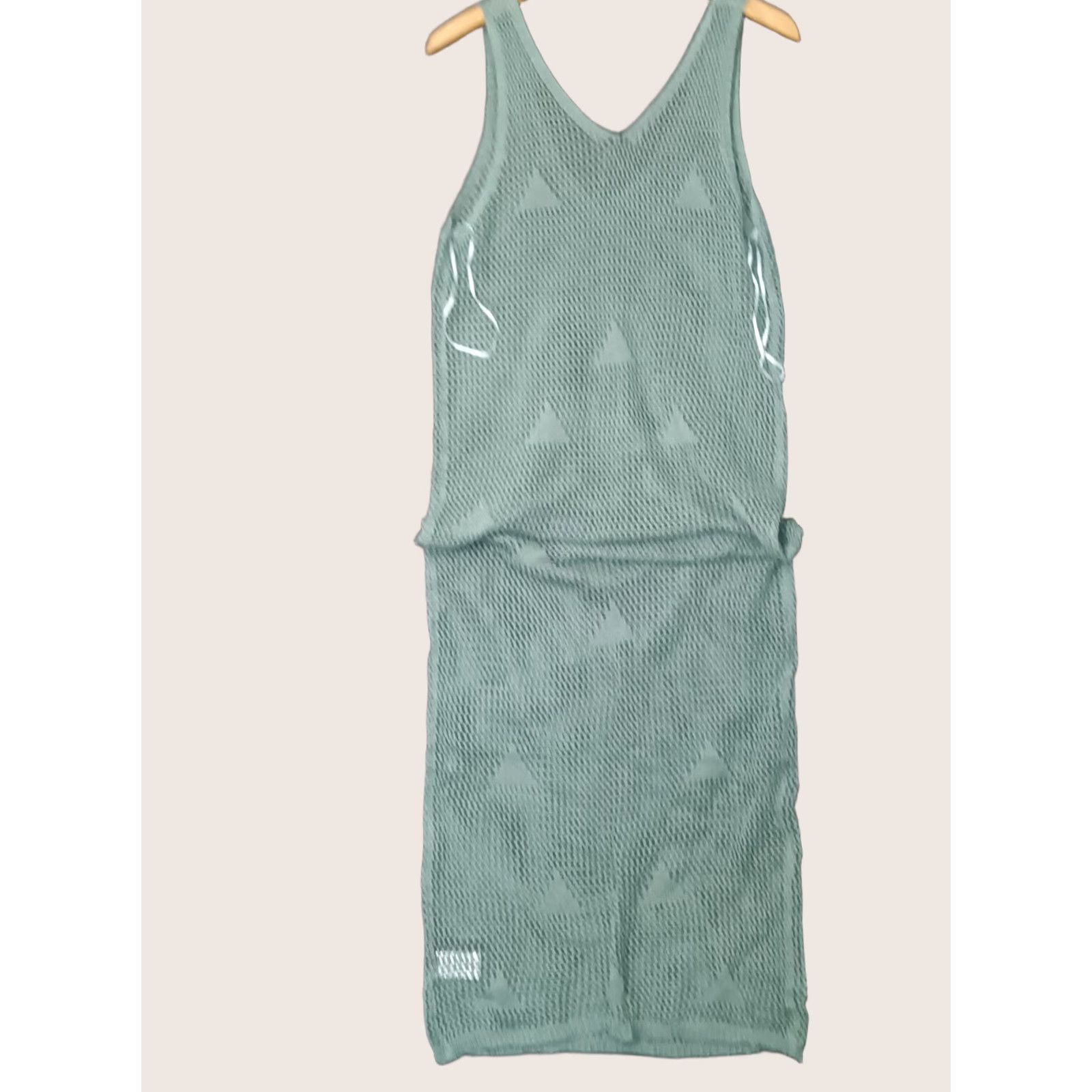 Vintage Codigo Women's Crochet Long Knit Dress L Light Green Sleeveless V-Neck Dress Size L / US 10 / IT 46 - 1 Thumbnail