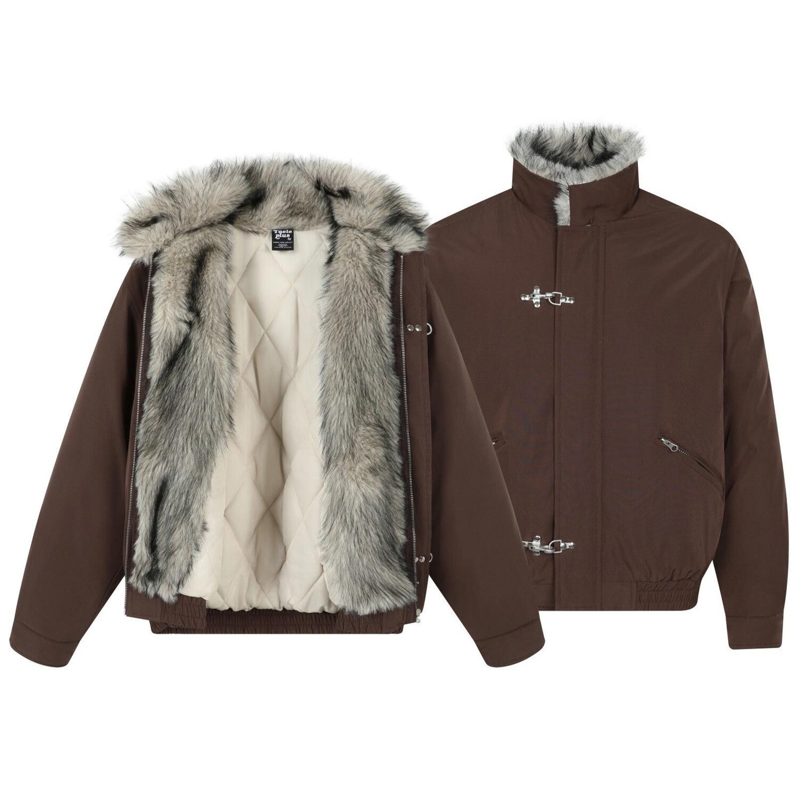 Japanese Brand Brown Faux Fur Lined Bomber Jacket, Warm Winter Coat Size US L / EU 52-54 / 3 - 3 Thumbnail
