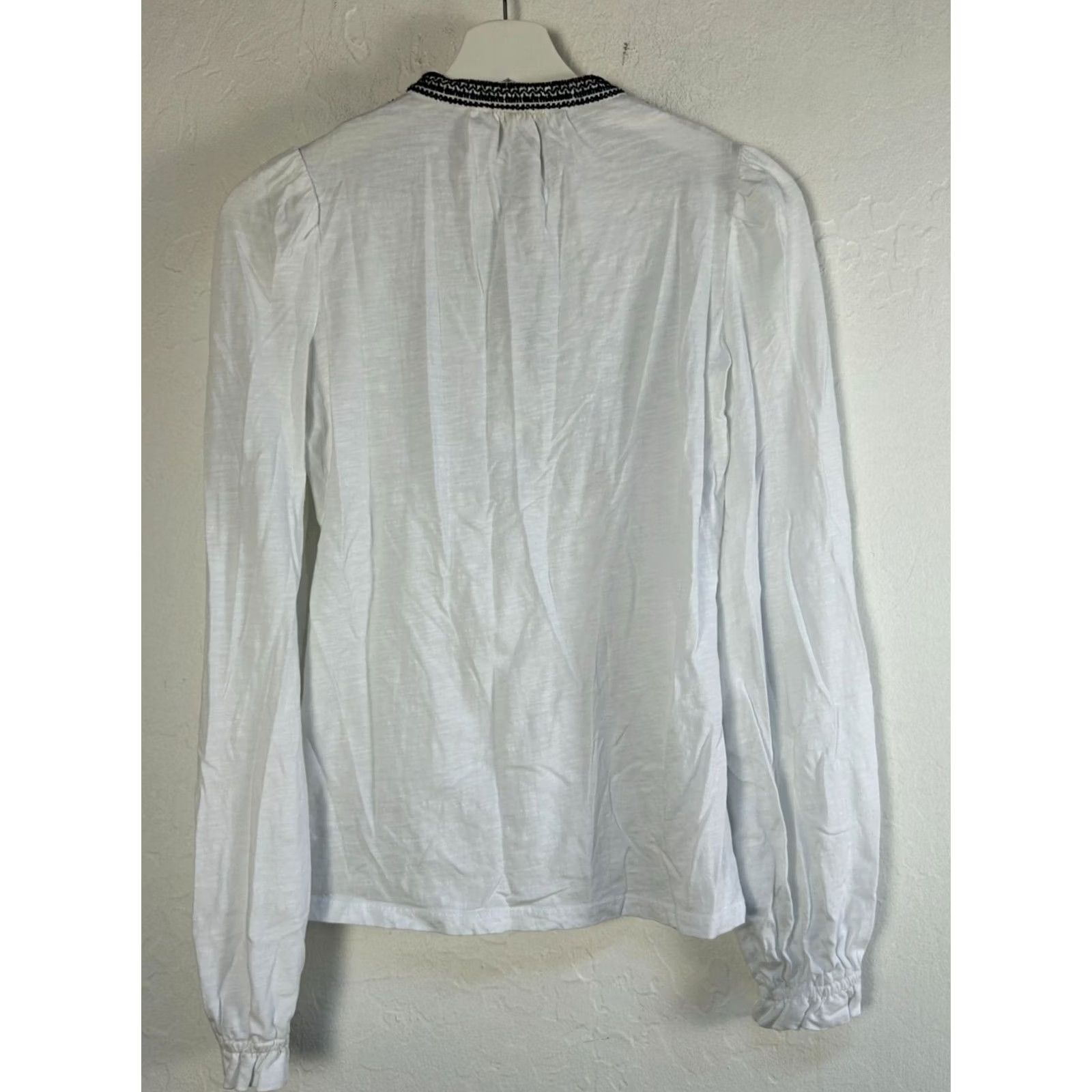 Boden Boden Womens Embroidered Notch Neck Top Blouse White Long Sleeve US 2 Cotton Size XS / US 0-2 / IT 36-38 - 3 Thumbnail