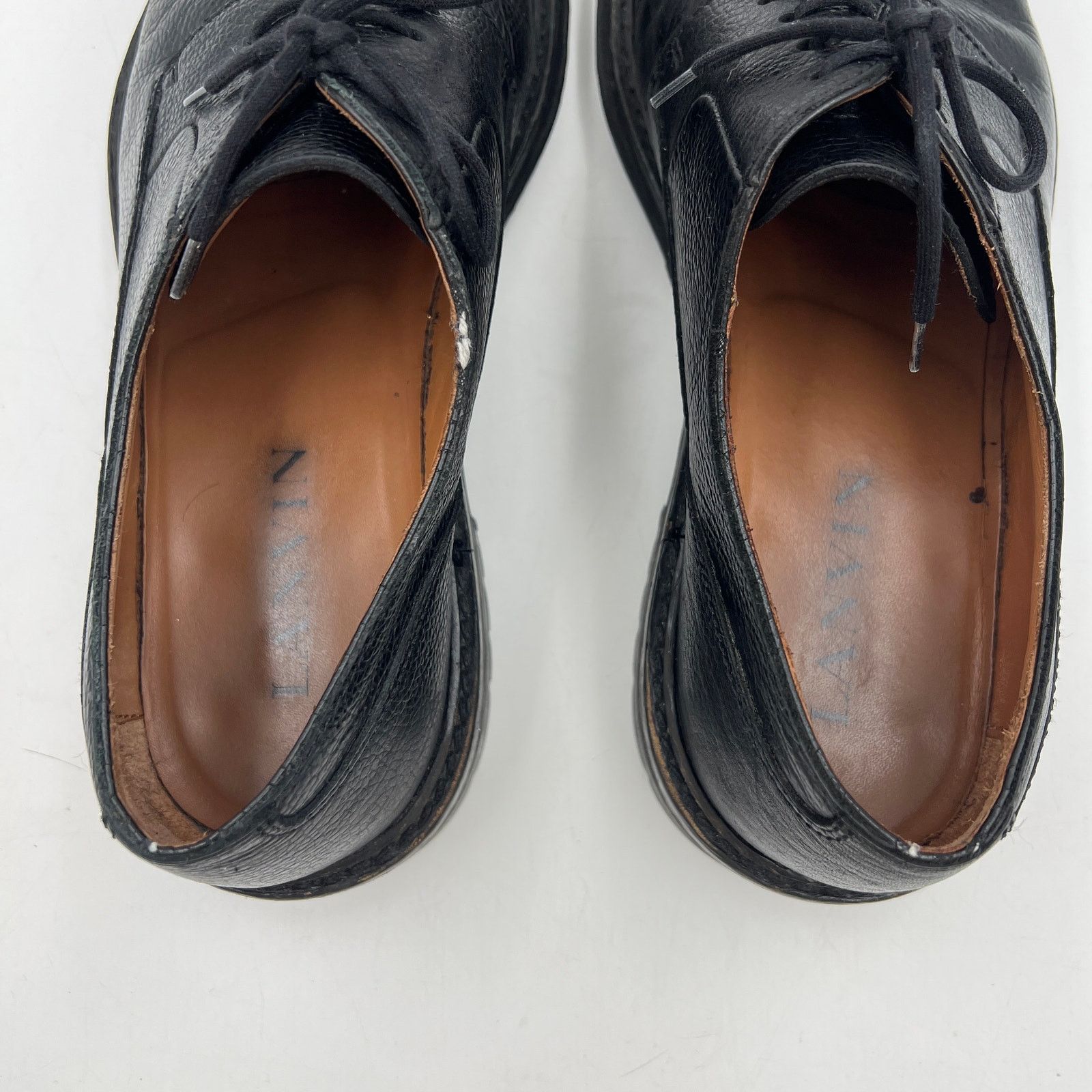Lanvin Lanvin Men's Grained Leather Lug Sole Derby Shoes Black Size US 10 / EU 43 - 3 Thumbnail