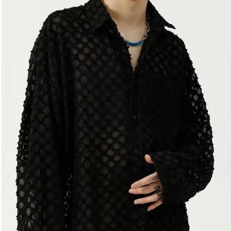 Other Black Mesh Casual Collared Loose Black Shirt Size US M / EU 48-50 / 2 - 5 Thumbnail