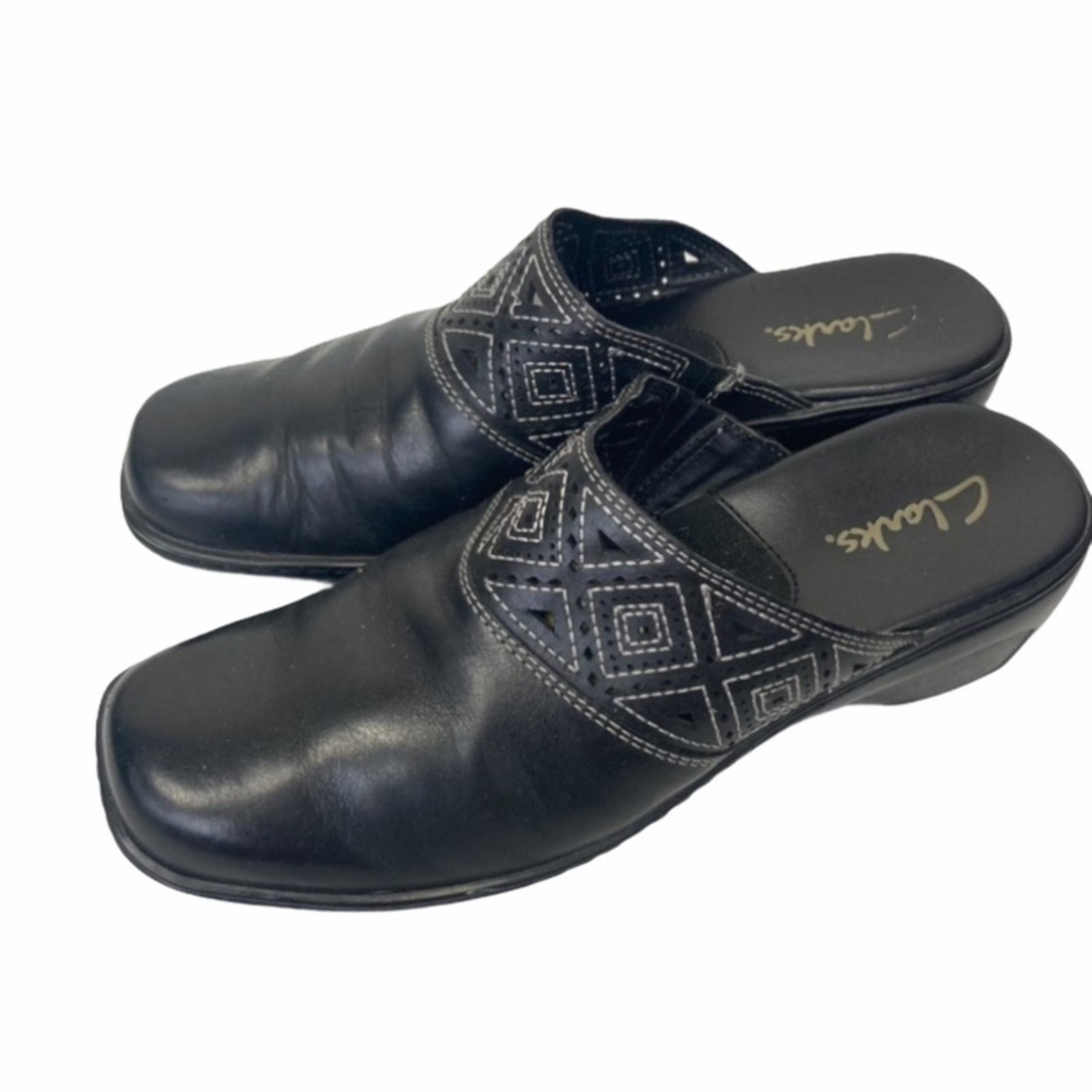 Clarks Clarks Black Leather Clogs Perforated Detail Sz 7.5 Size US 7.5 / IT 37.5 - 2 Thumbnail