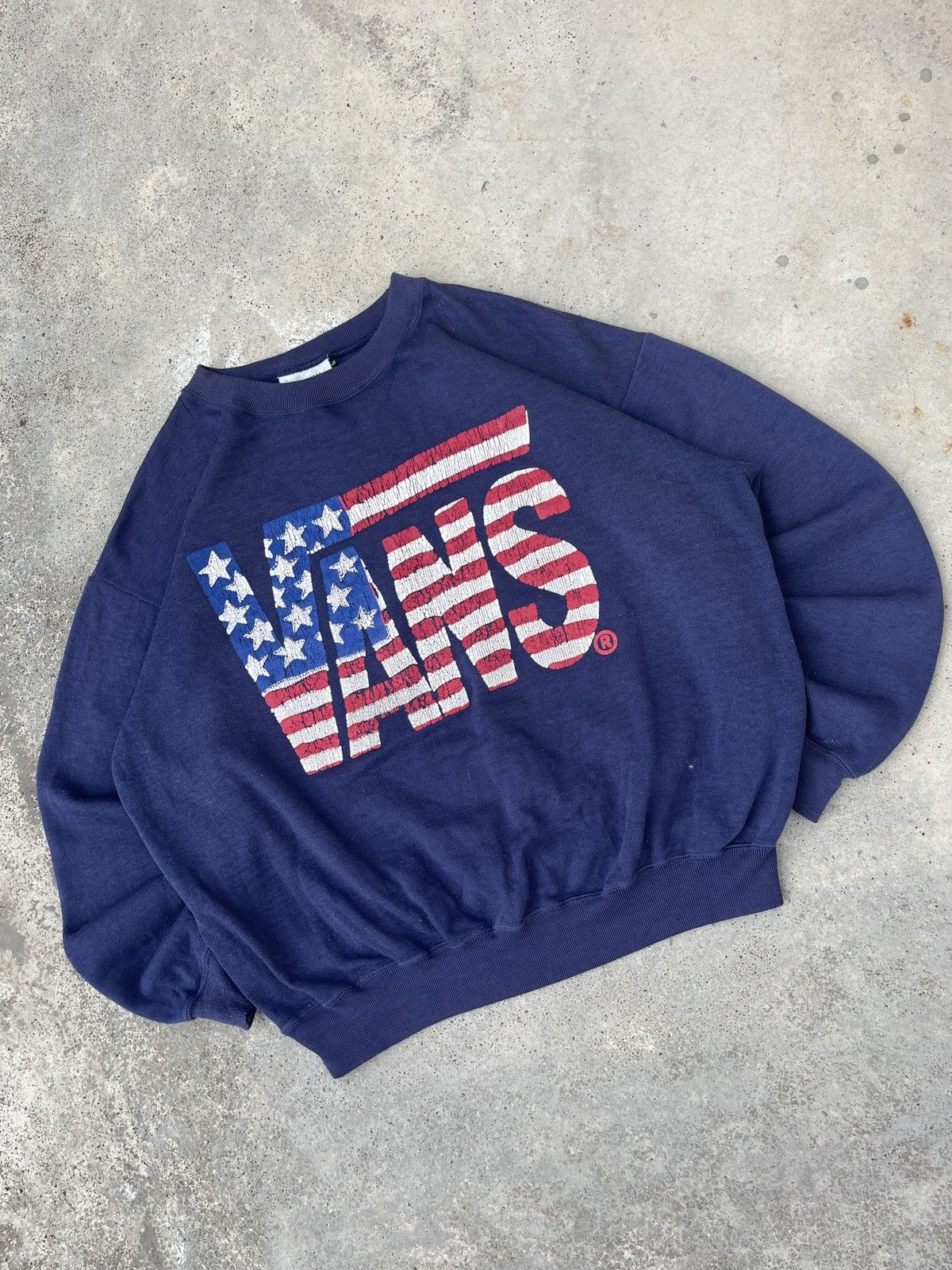 Vans × Vintage Vintage 90s Vans Big Logo USA Flag Sweatshirt Size US L / EU 52-54 / 3 - 2 Thumbnail