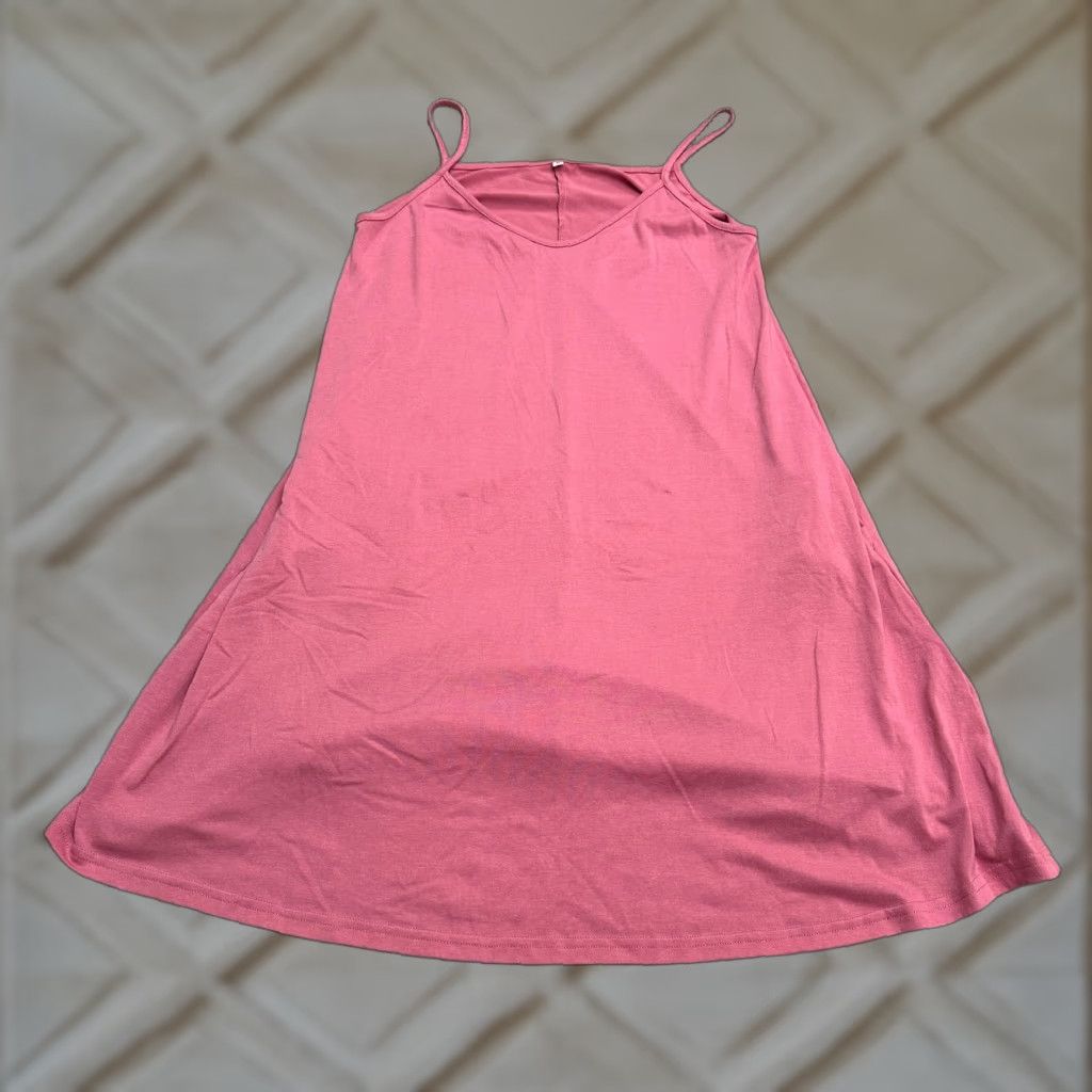 Pinko Unbranded Knee Length Tank Dress Womens M Pink Pockets Spaghetti Strap V-Neck Casual Knit Rayon Spandex Size M / US 6-8 / IT 42-44 - 1 Thumbnail