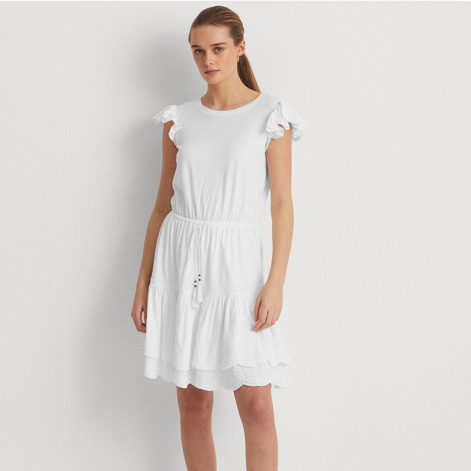 Lauren Ralph Lauren Ralph Lauren Women White Jersey Summer Mini Dress Size 12 Size XL / US 12-14 / IT 48-50 - 1 Thumbnail