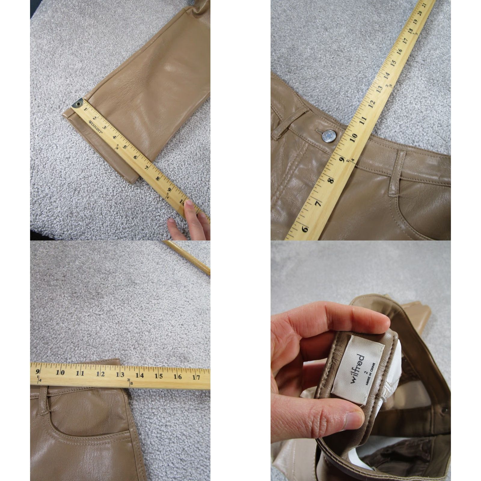 Vintage WILFRED Dress Pants Womens Regular 2 Beige Faux Leather Straight Zip Flat Front Size 26" / US 2 / IT 38 - 8 Thumbnail