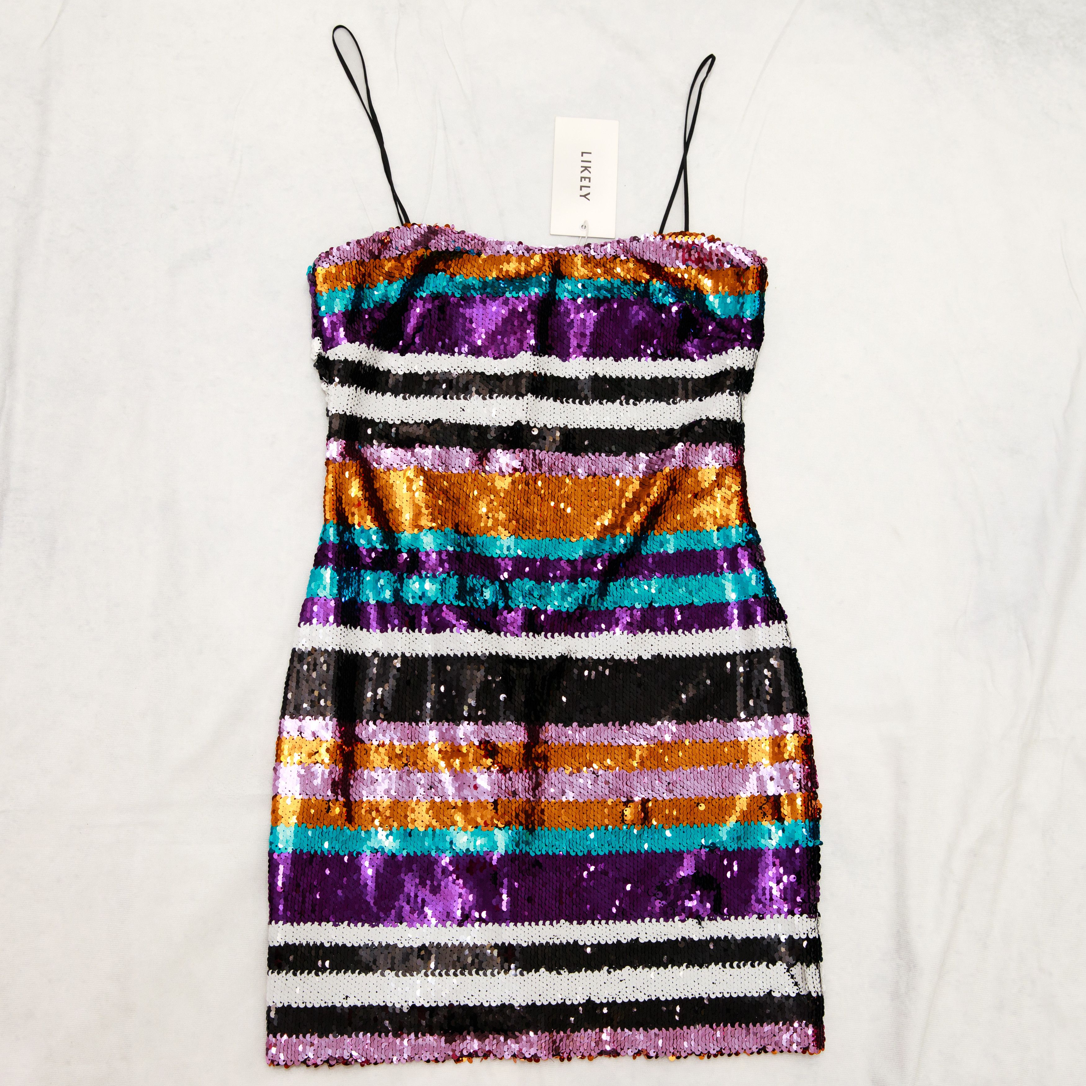 LIKELY LIKELY Braelynn Sequin Mini Dress Stripes Orange Purple Size XS / US 0-2 / IT 36-38 - 1 Thumbnail