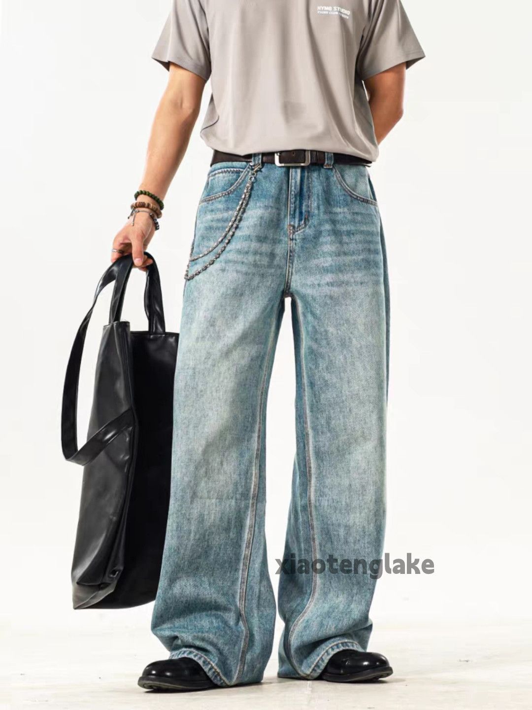 Jean Unisex washed faded loose baggy hiphop cargo jeans Size US 40 / EU 56 - 2 Thumbnail