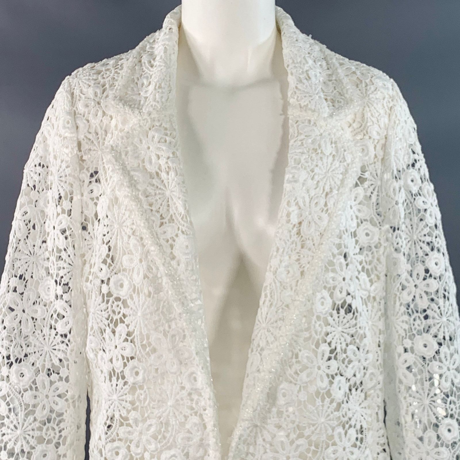 Other WEILL PARIS M White Polyester Lace Notch Lapel Jacket Blazer Size M / US 6-8 / IT 42-44 - 2 Thumbnail