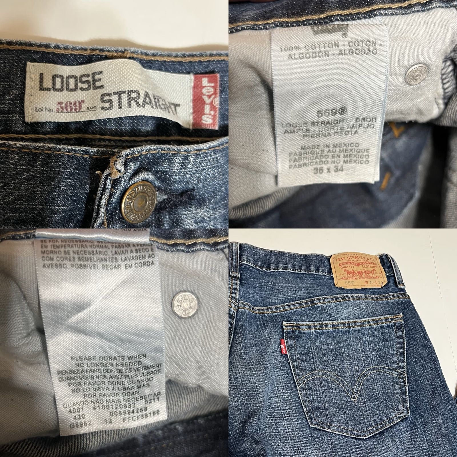 Levi's VINTAGE Levi's 569 Jeans Mens Regular 36x32 Blue Denim Straight Leg 90s 00s Y2K Size US 36 / EU 52 - 8 Thumbnail