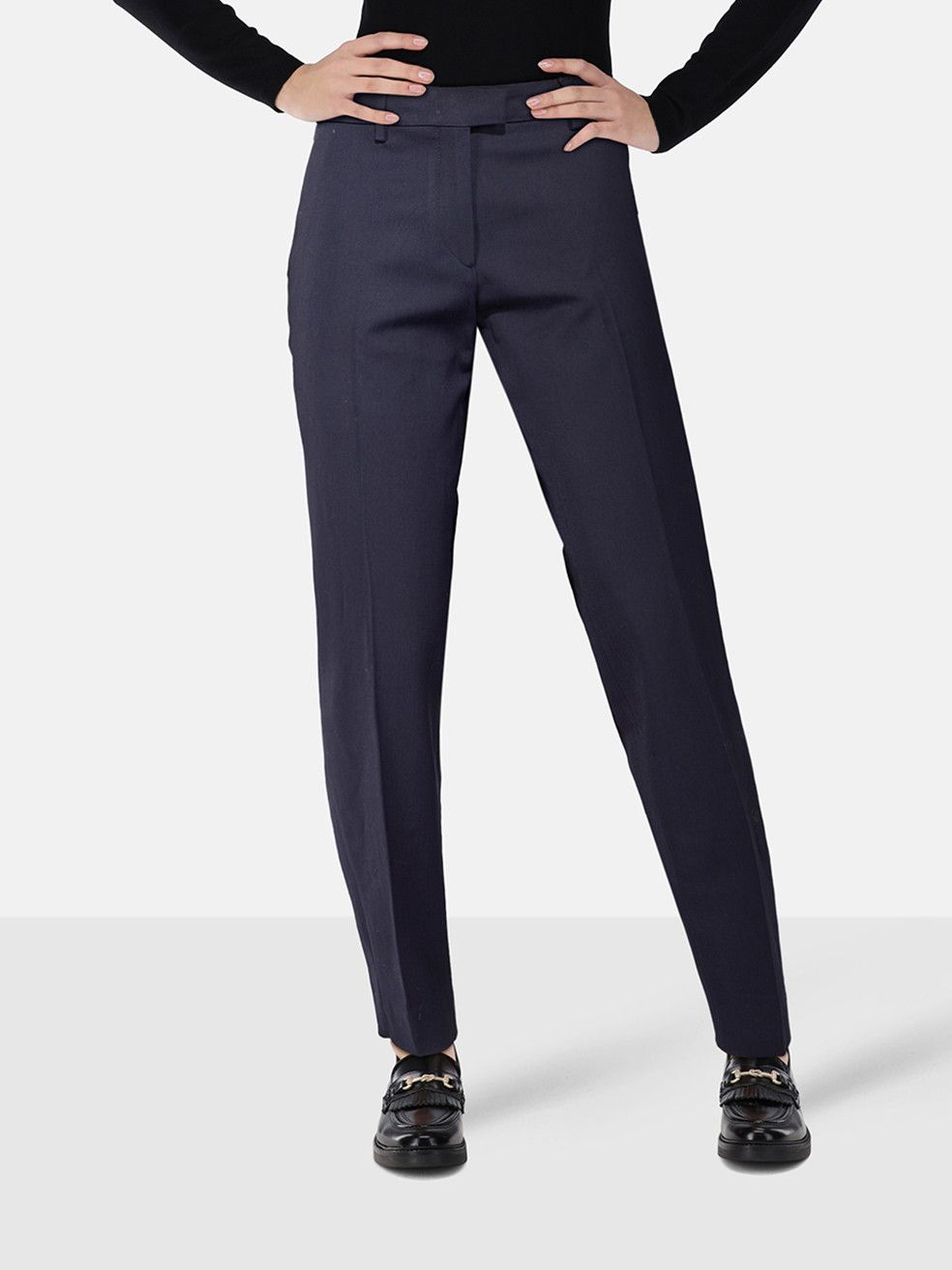 Navy Slim Fit Mid Rise Trousers