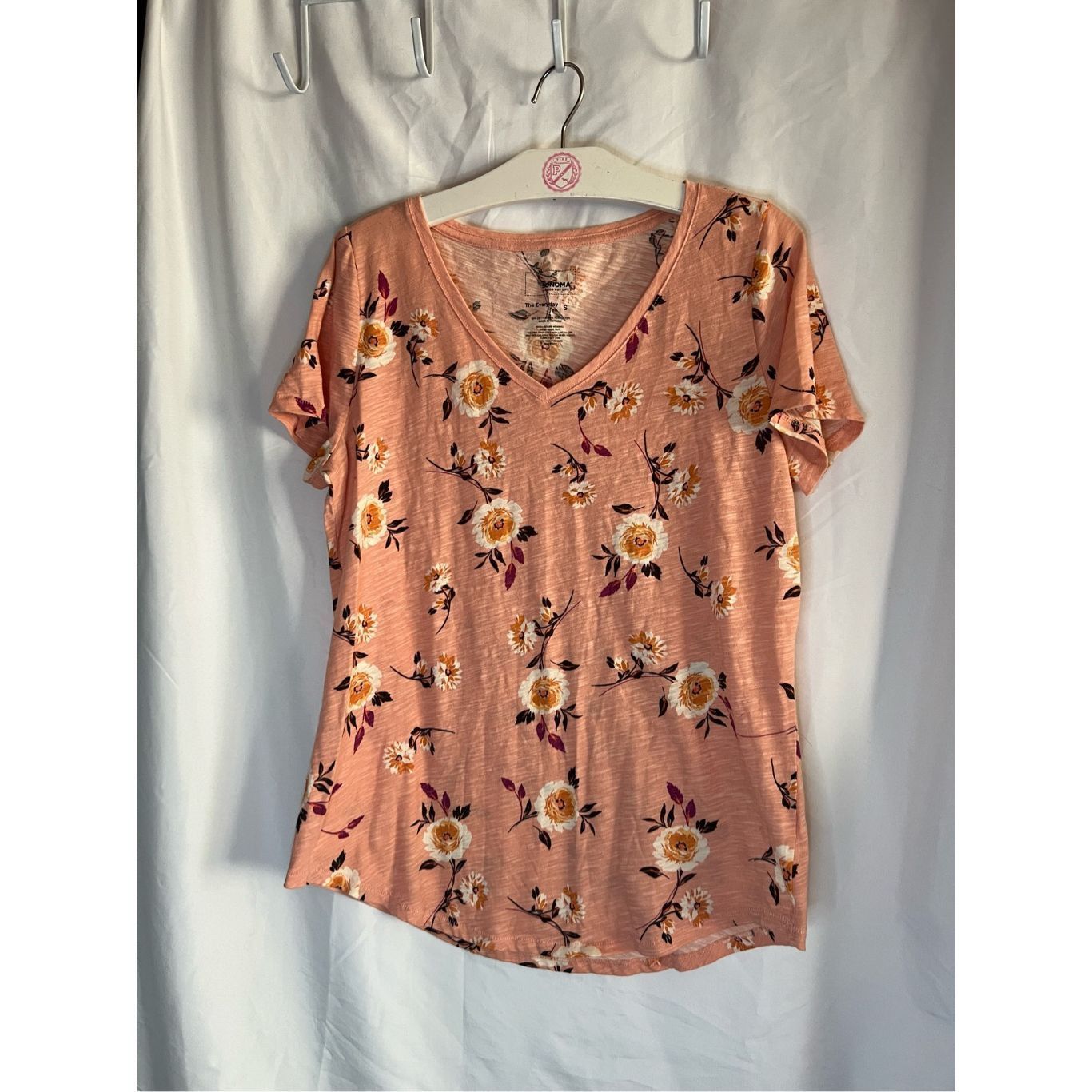 Sonoma Sonoma The Everyday Tee Orange Floral Shirt Woman’s Size Sma Size S / US 4 / IT 40 - 1 Thumbnail