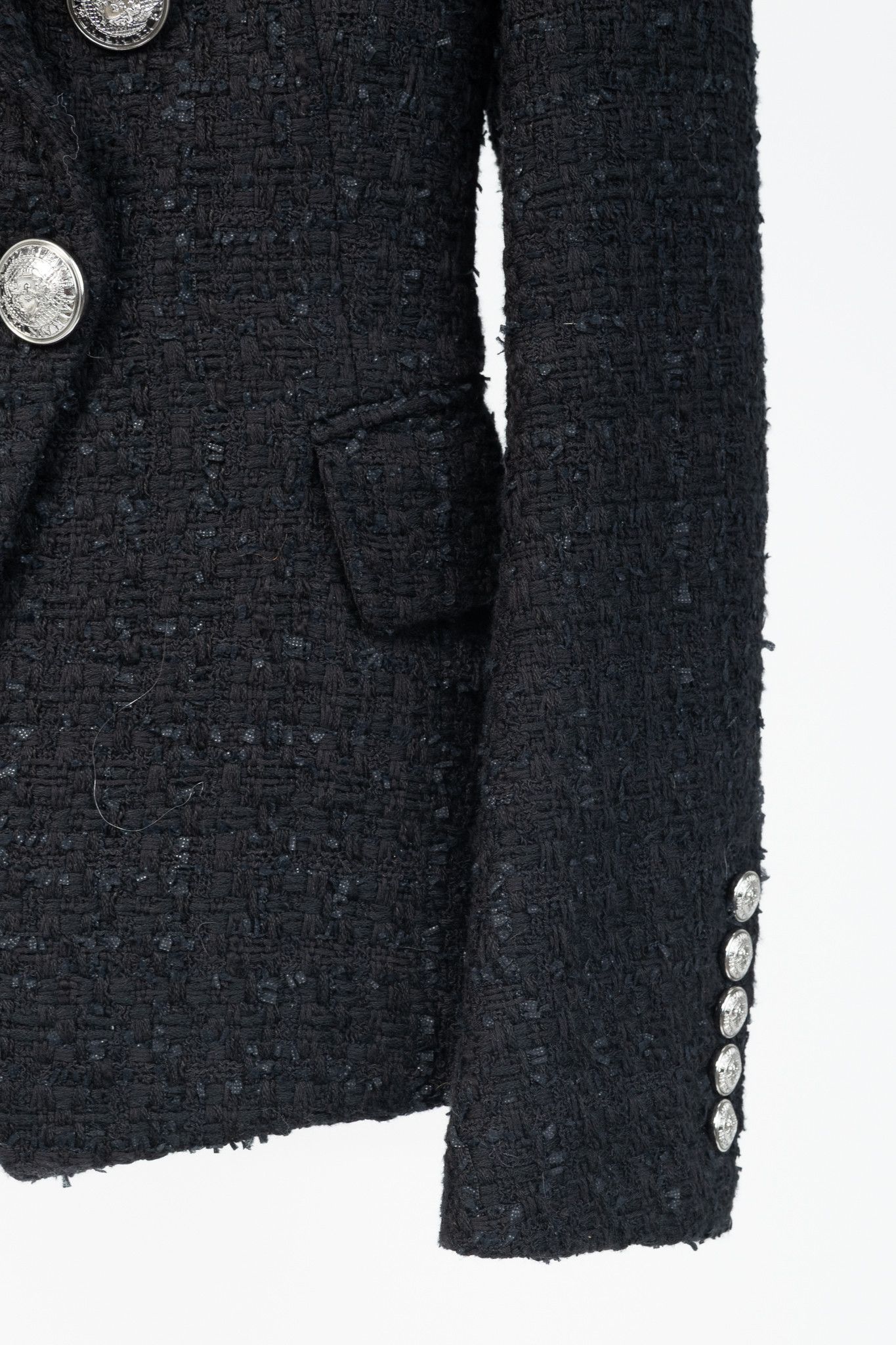 Balmain Balmain SS/19 Black Cotton Tweed Double-Breasted Blazer Size XS / US 0-2 / IT 36-38 - 6 Thumbnail