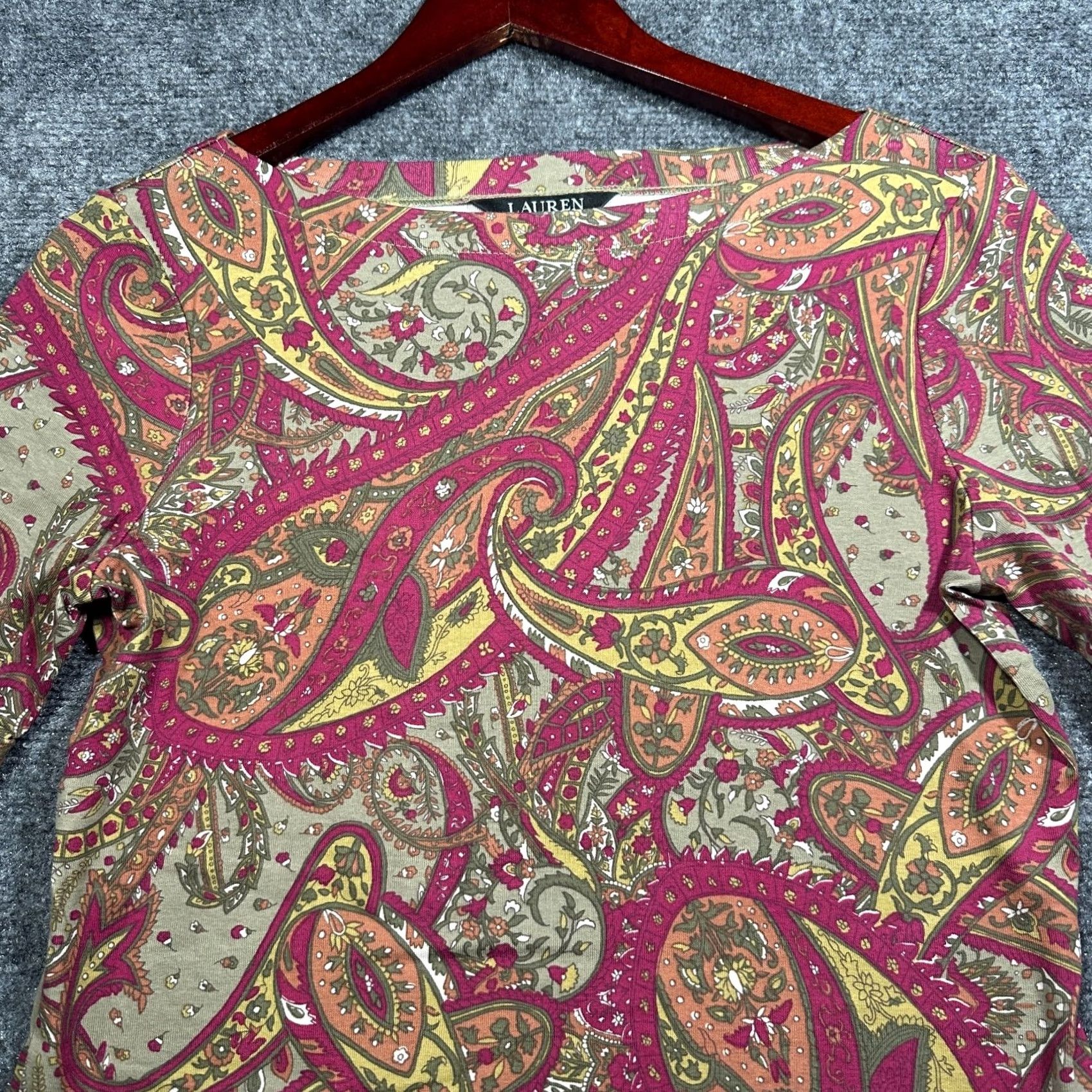 Ralph Lauren Ralph Lauren Black Label Knit Top Womens Medium Stretch Cotton 3/4 Cuffed Sleeve Boat Neck Multicolor Paisley Knit Pullover Shirt M Womens Size M / US 6-8 / IT 42-44 - 4 Thumbnail