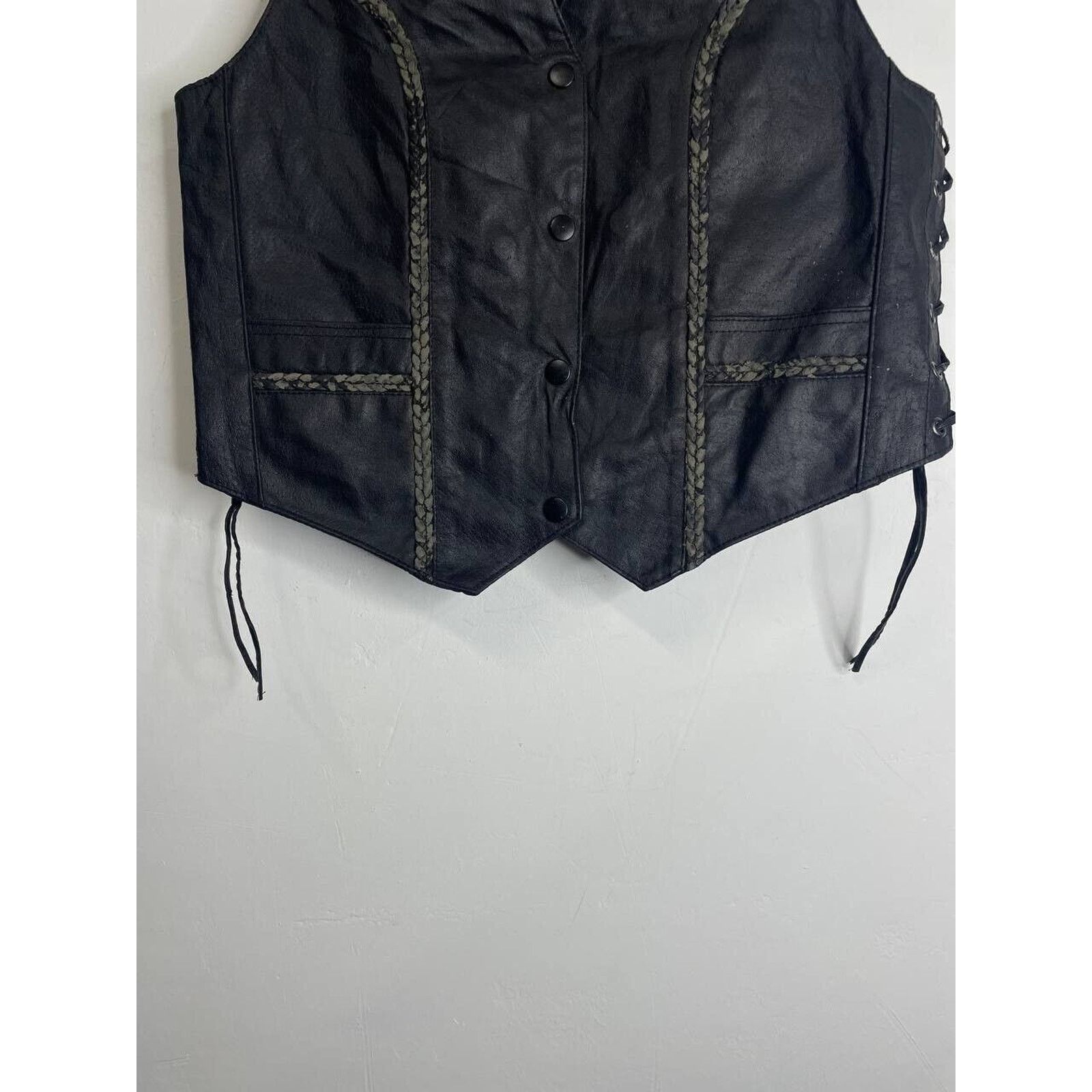 Vintage Vintage Black Leather Biker Vest Diamond Plate Genuine M Size US M / EU 48-50 / 2 - 2 Thumbnail